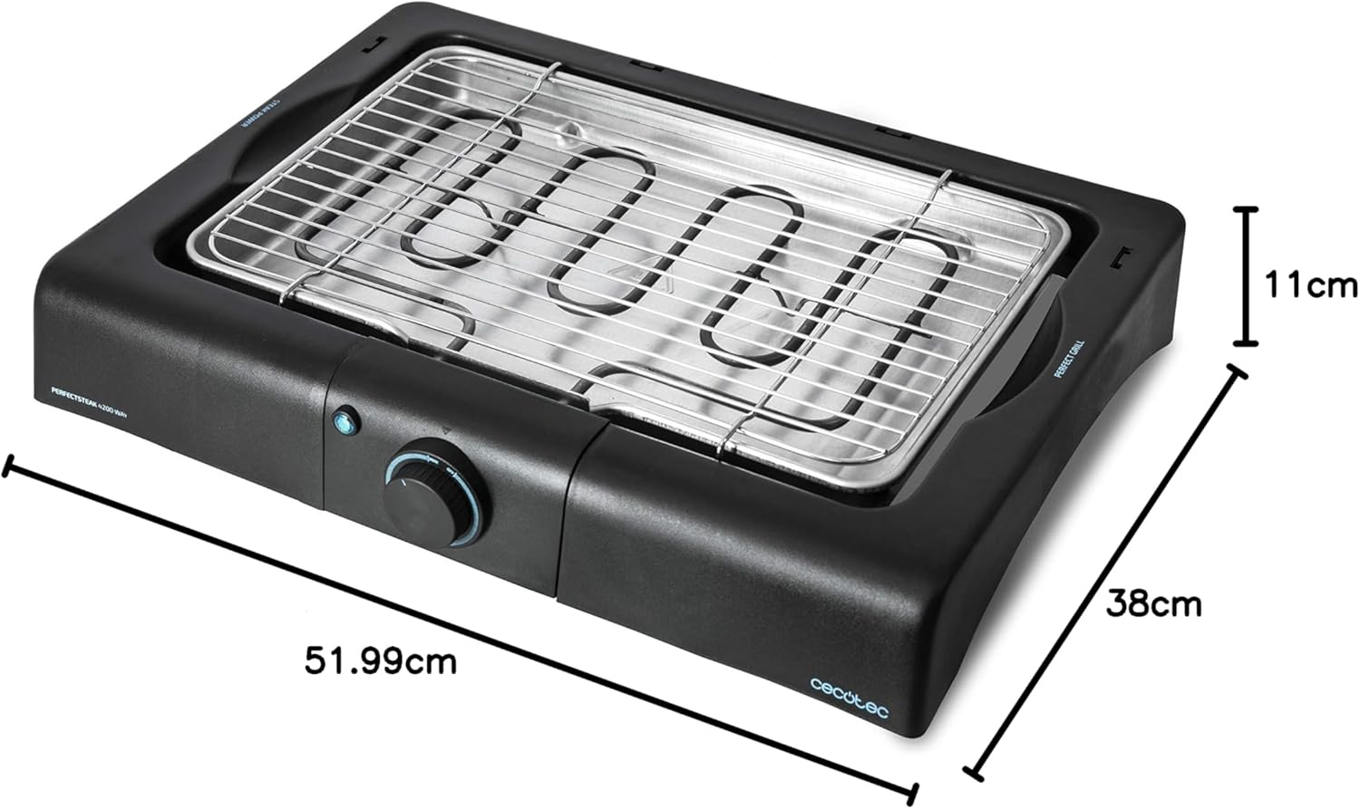 Cecotec Elektrischer Grill Perfect Country 2000 EasyMove. 2000 W, Mix- und Antihaft-Oberfläche, klappbarer Deckel, einstellbares Thermostat, Fettauffangschale, Stahlbeine und Räder
