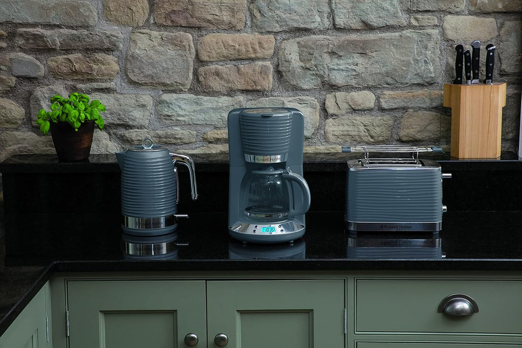 Russell Hobbs Inspire Grey Colazione Set Tostapane, Bollitore e Macchina da Caffè