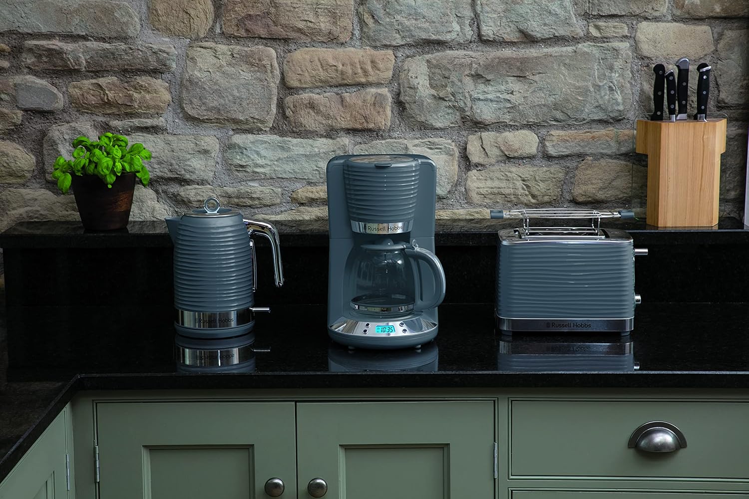 Russell Hobbs Inspire Grey Colazione Set Tostapane, Bollitore e Macchina da Caffè