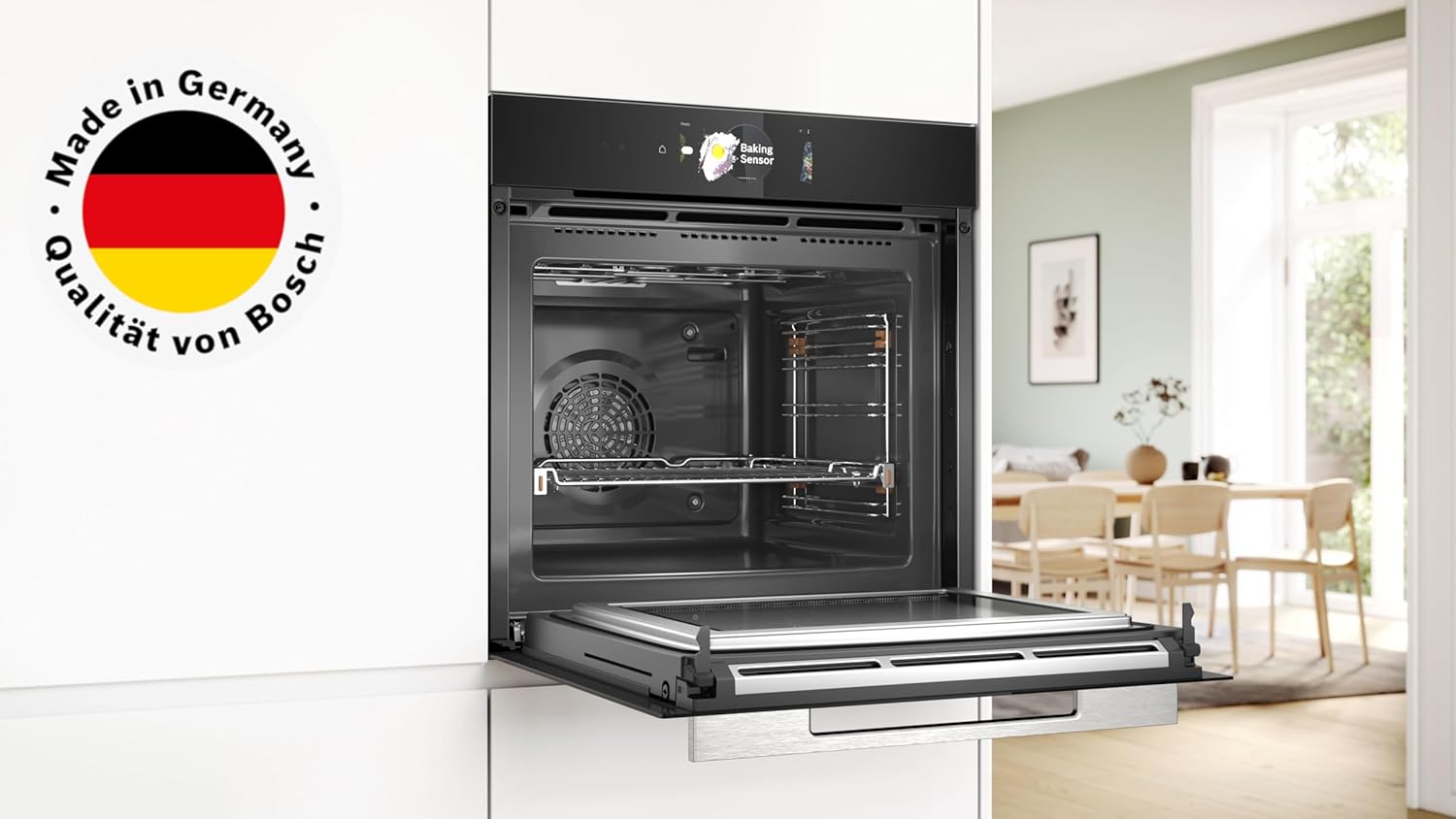 Bosch HMG7361B1, Serie 8 Forno da incasso intelligente con funzione microonde, 60 x 60 cm, Made in Germany, Nero, Air Fry, Anello di controllo digitale, Display touch, Programmi automatici, Supporto per la pulizia