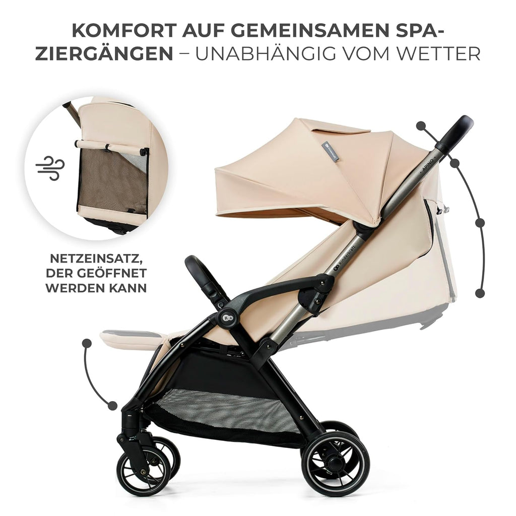 Kinderkraft APINO Buggy bis 22 kg, Liegebuggy, Kinderwagen, Leicht - 7,5kg, Automatisches zusammeklappen, Verstellbare Rückenlehne bis zur Liegeposition, ideal für Reisen, Beige