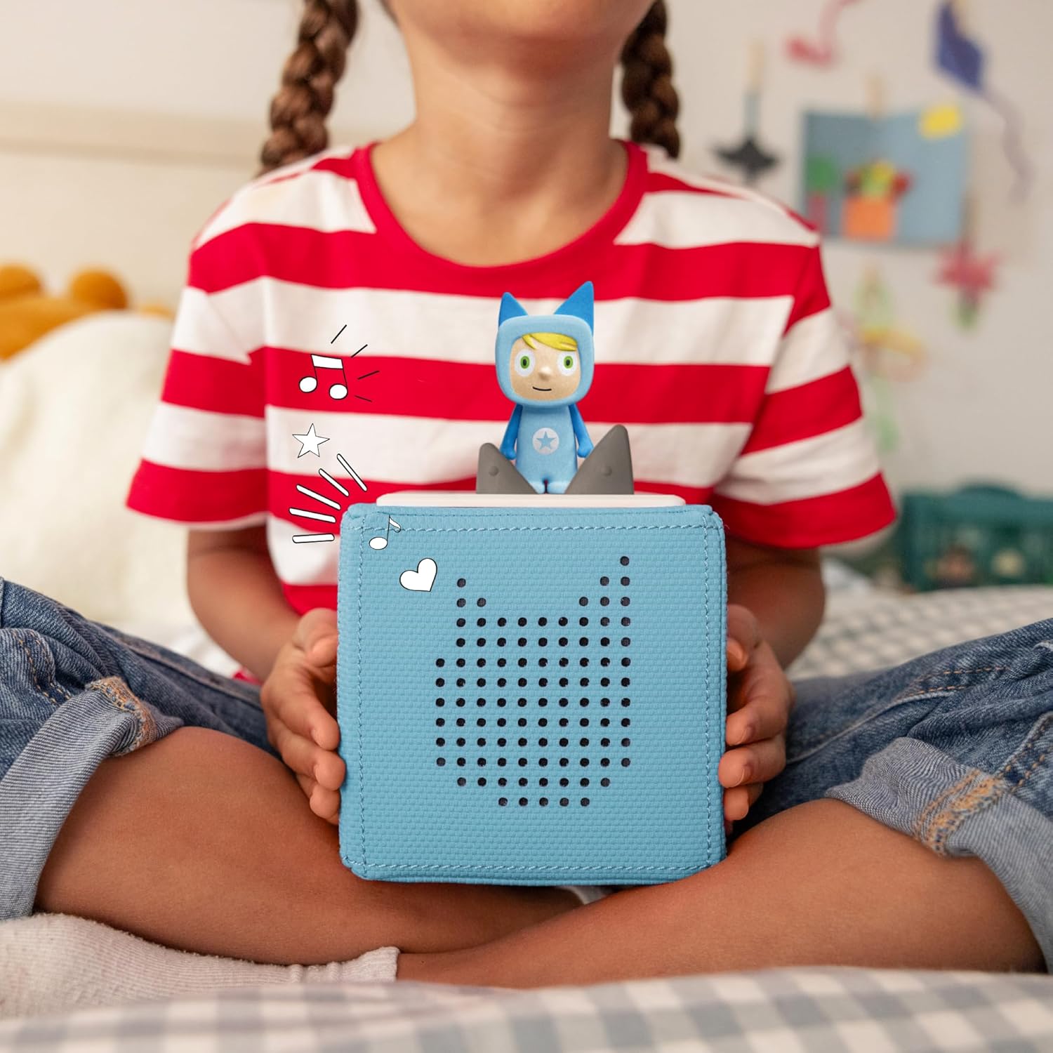 Toniebox Extrapack – Toniebox Starterset Blu con Tonie creativo + 4 statuette sonore Disney Eroi Animali, Audioplayer per audiolibri e canzoni, Musicbox wireless con audiolibro Disney