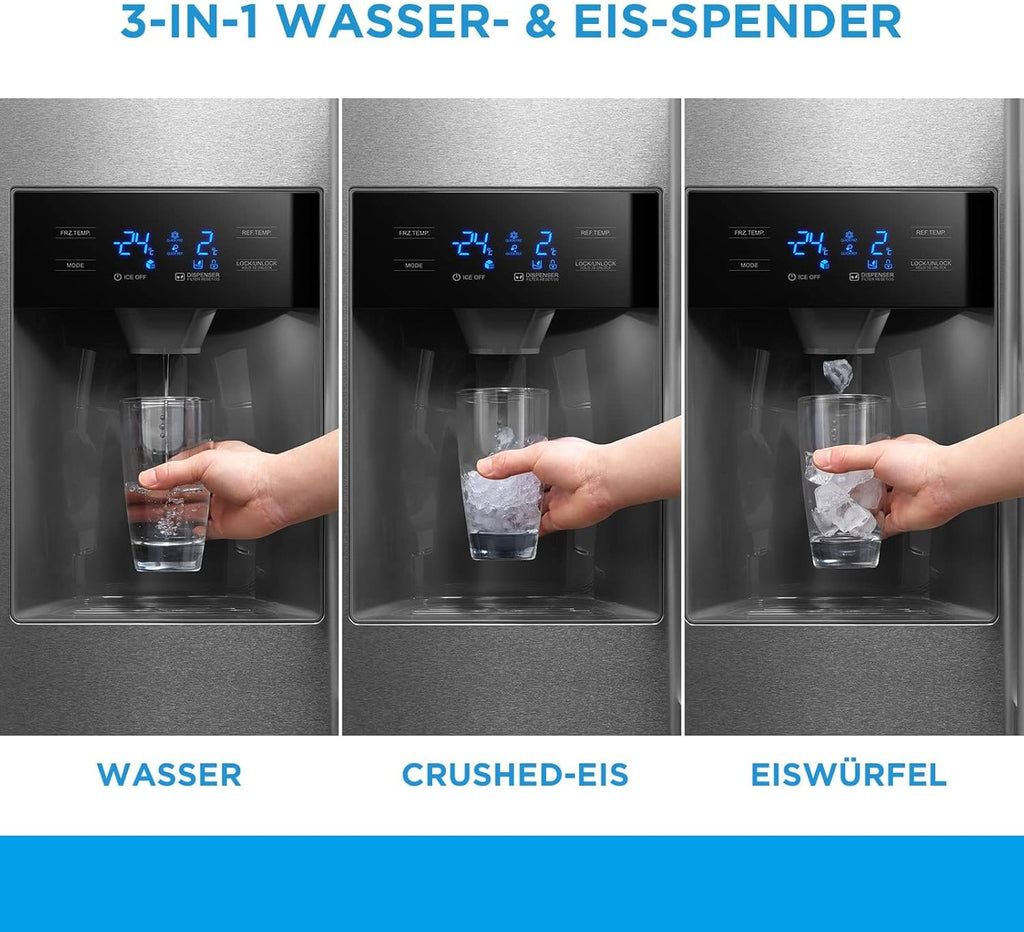 Midea KS-DDX 6.32 WT Frigorifero Side-by-Side con Congelatore/Altezza 178,8 cm/254 kWh/anno/No Frost/Compressore Dual Inverter/con Distributore di Acqua e Ghiaccio 3-in-1 e Serbatoio d'Acqua, Inox Scuro