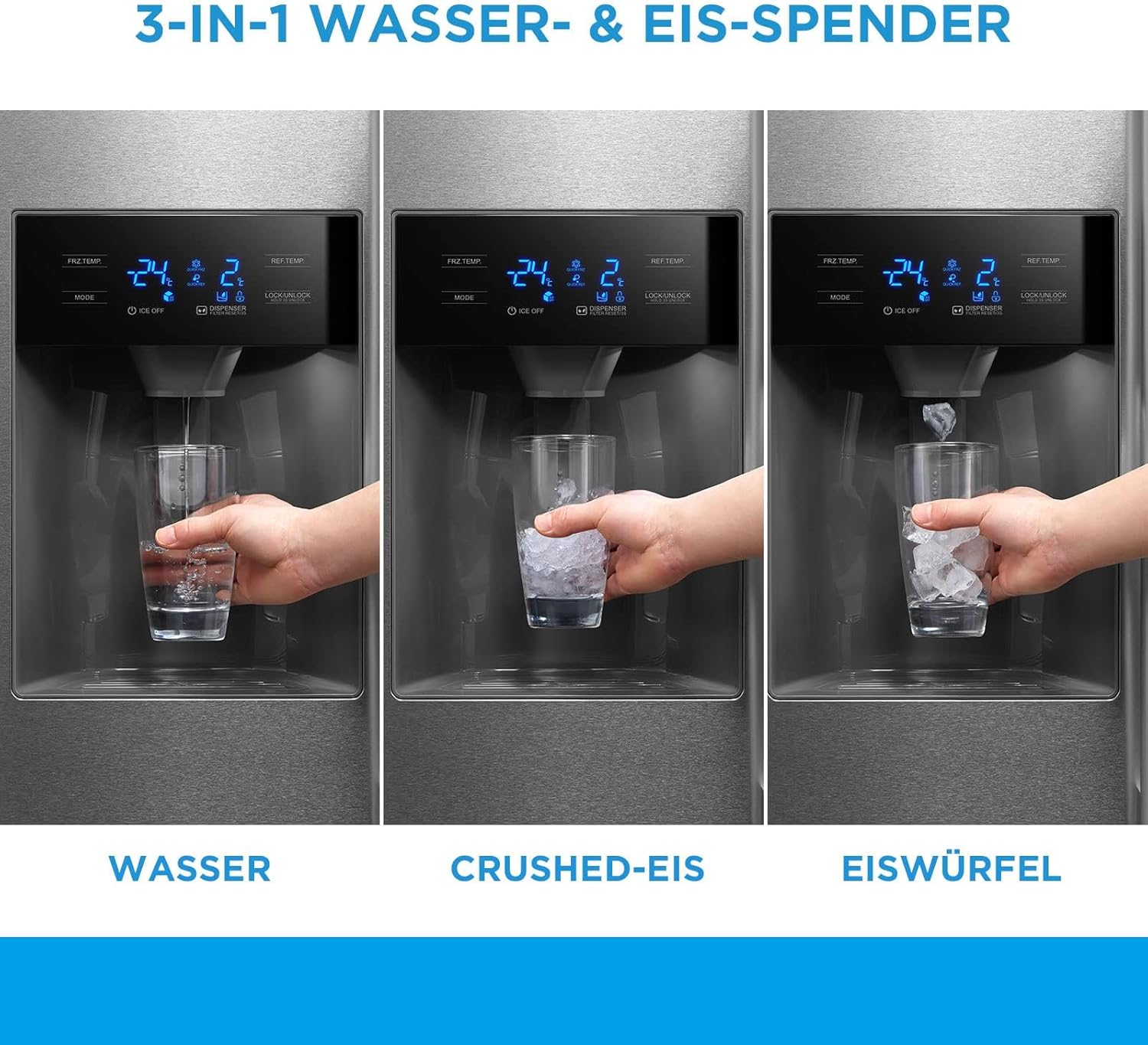 Midea KS-DDX 6.32 WT Frigorifero Side-by-Side con Congelatore/Altezza 178,8 cm/254 kWh/anno/No Frost/Compressore Dual Inverter/con Distributore di Acqua e Ghiaccio 3-in-1 e Serbatoio d'Acqua, Inox Scuro