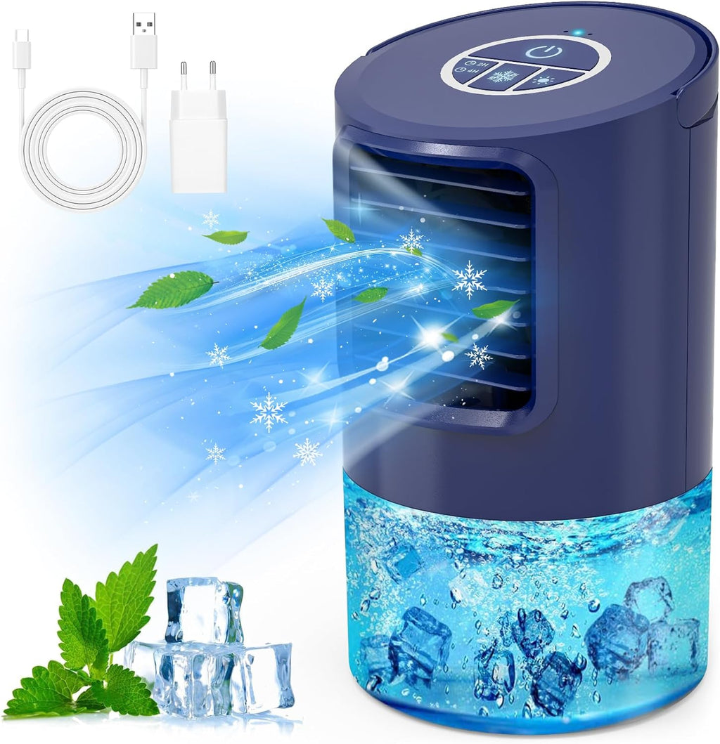 RenFox Condizionatore d'aria mini raffreddatore d'aria, 5 in 1 climatizzatore mobile, raffreddatore d'aria, ventilatore, umidificatore, 3 velocità, 7 LED, raffreddatore d'aria piccolo per casa e ufficio