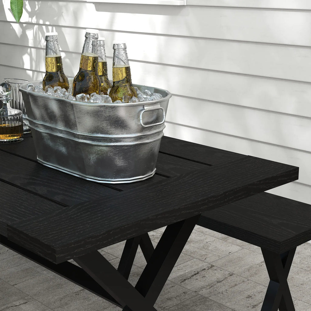 Outsunny Set Tavolo da Birreria 3 pz. con Foro per Ombrellone Effetto Legno