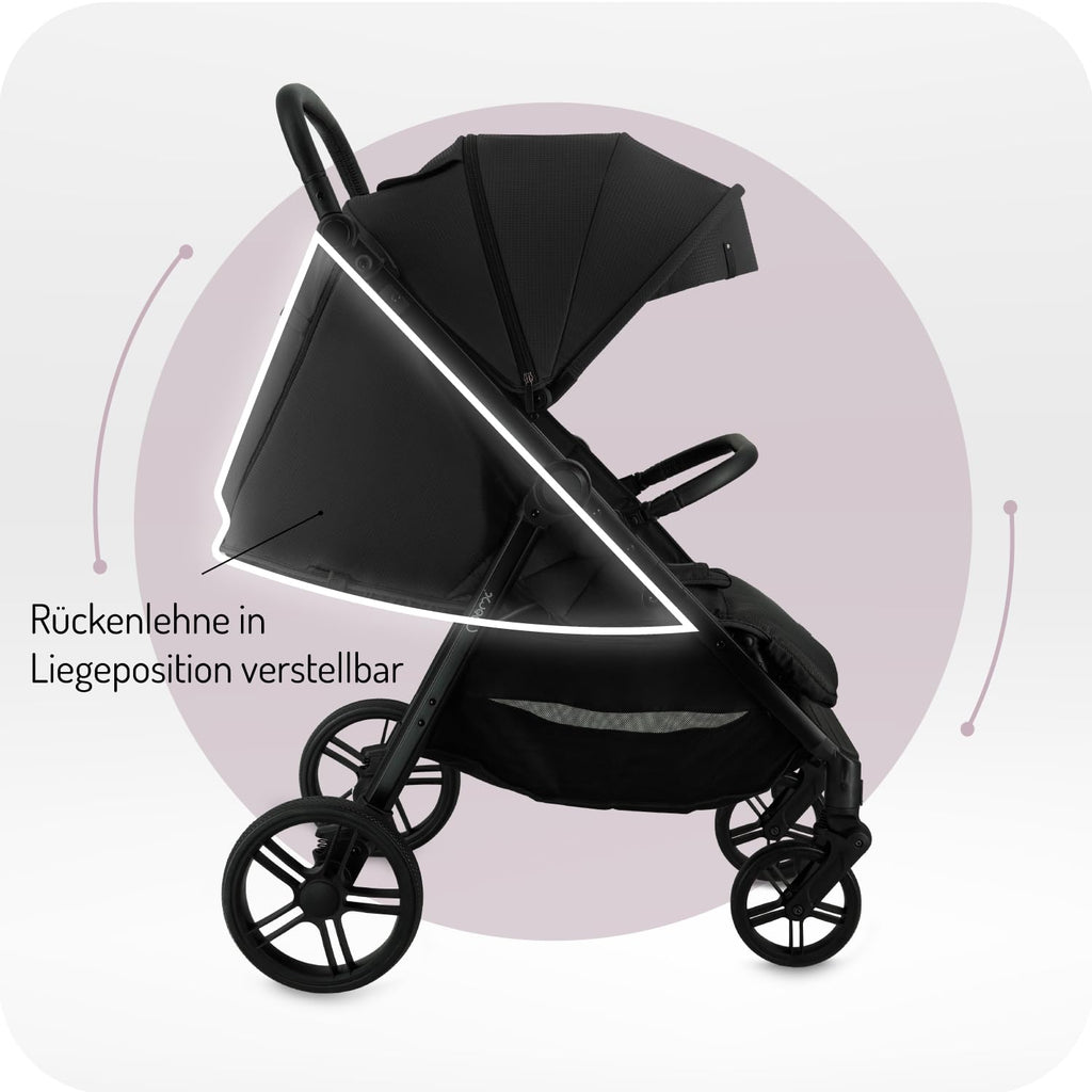 MoMi Passeggino CLARA, Passeggino dai 6 mesi in su, fino a 22 kg di peso corporeo, cintura di sicurezza a 5 punti, sacco coprigambe, portabicchieri, cestino della spesa, borsa per il cambio, zanzariera e parapioggia