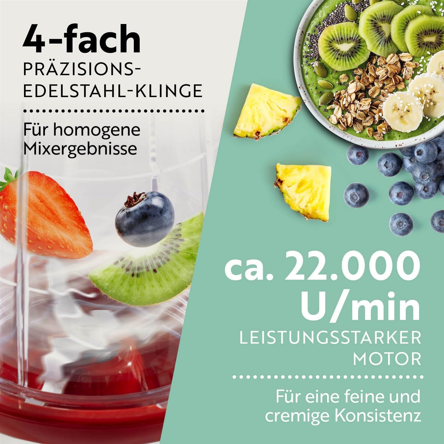 GOURMETmaxx Frullatore per Smoothie e Frullatore a Immersione Set da 18 pezzi - 400W | Frullatore Elettrico da 750ml, Mixer con 4 Bicchiere To-Go, 2 Lame, Spremiagrumi, Piedistallo e Coperchio | Lavabile in Lavastoviglie, a Prova di Perdite e Senza BPA