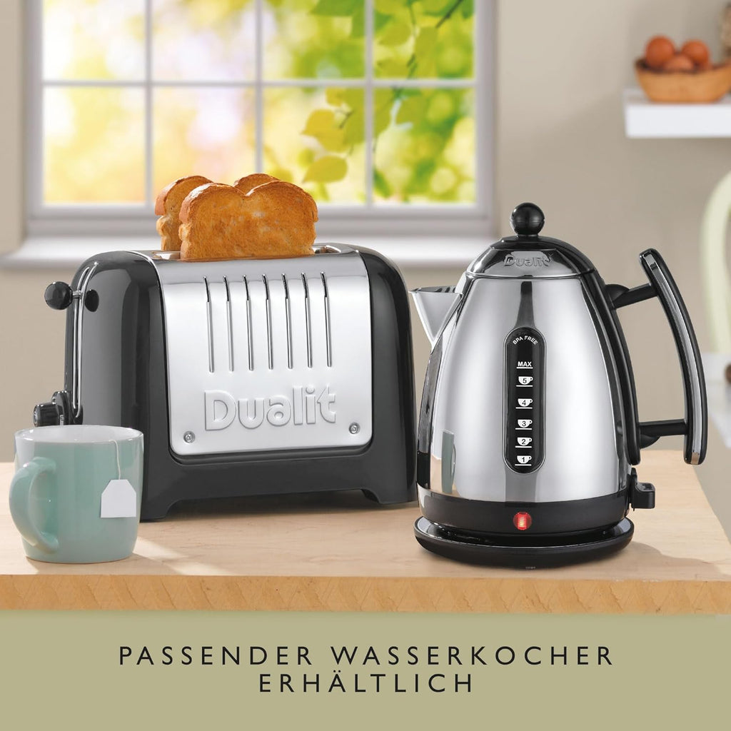 Tostapane Dualit Lite a 2 Fette - 1,1kW Tosta 60 Fette di Pane Tostato All'ora - Lucido con Bordo in Bianco Canvas - Funzione Bagel e Scongelamento - Tostapane Bianco Canvas con Fessure Larghe 36mm
