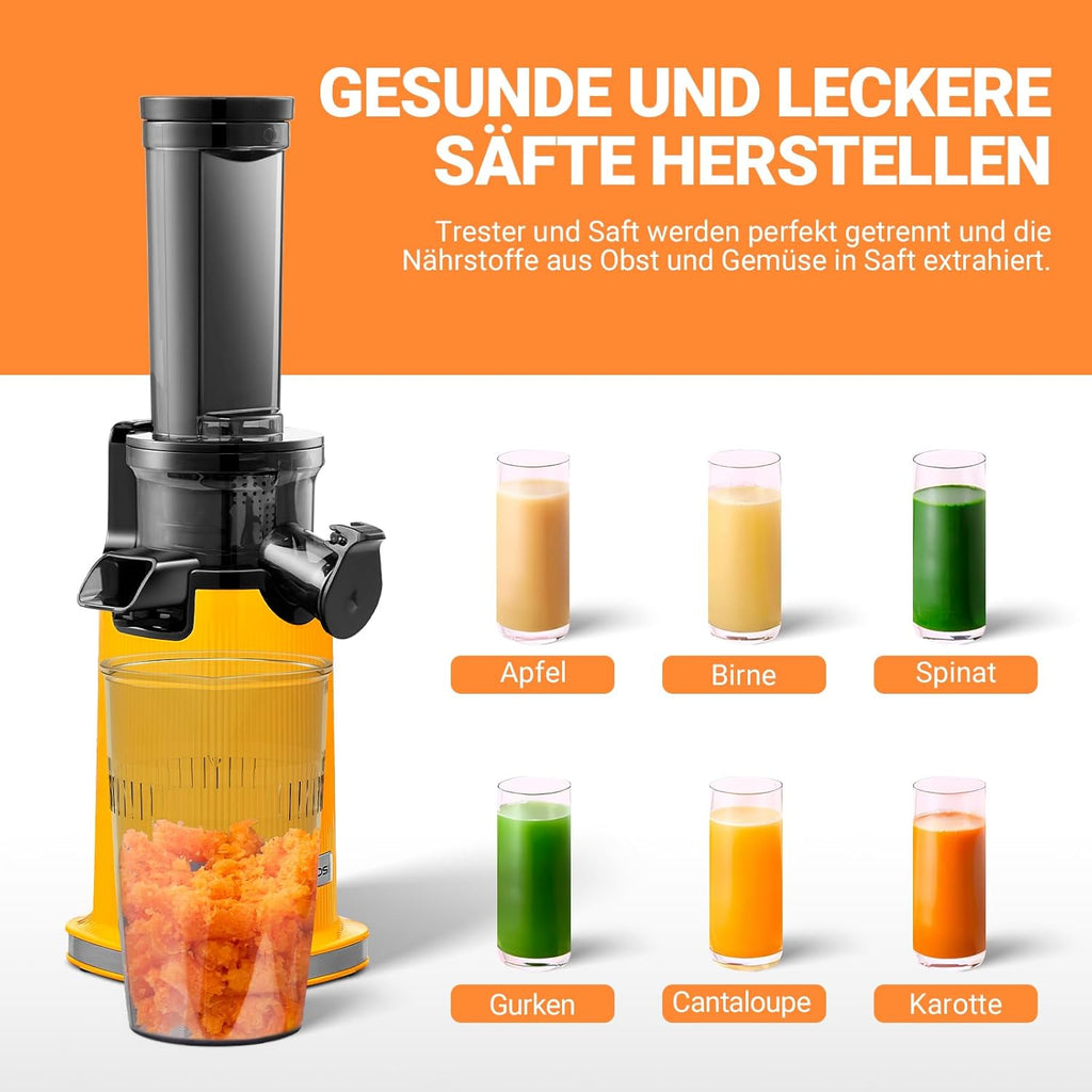 AOBOSI - Mini centrifuga a freddo con funzione masticazione inversa, spremiagrumi elettrico con spazzola e 2 tazze, multifunzione per frutta (nero, 45 mm)