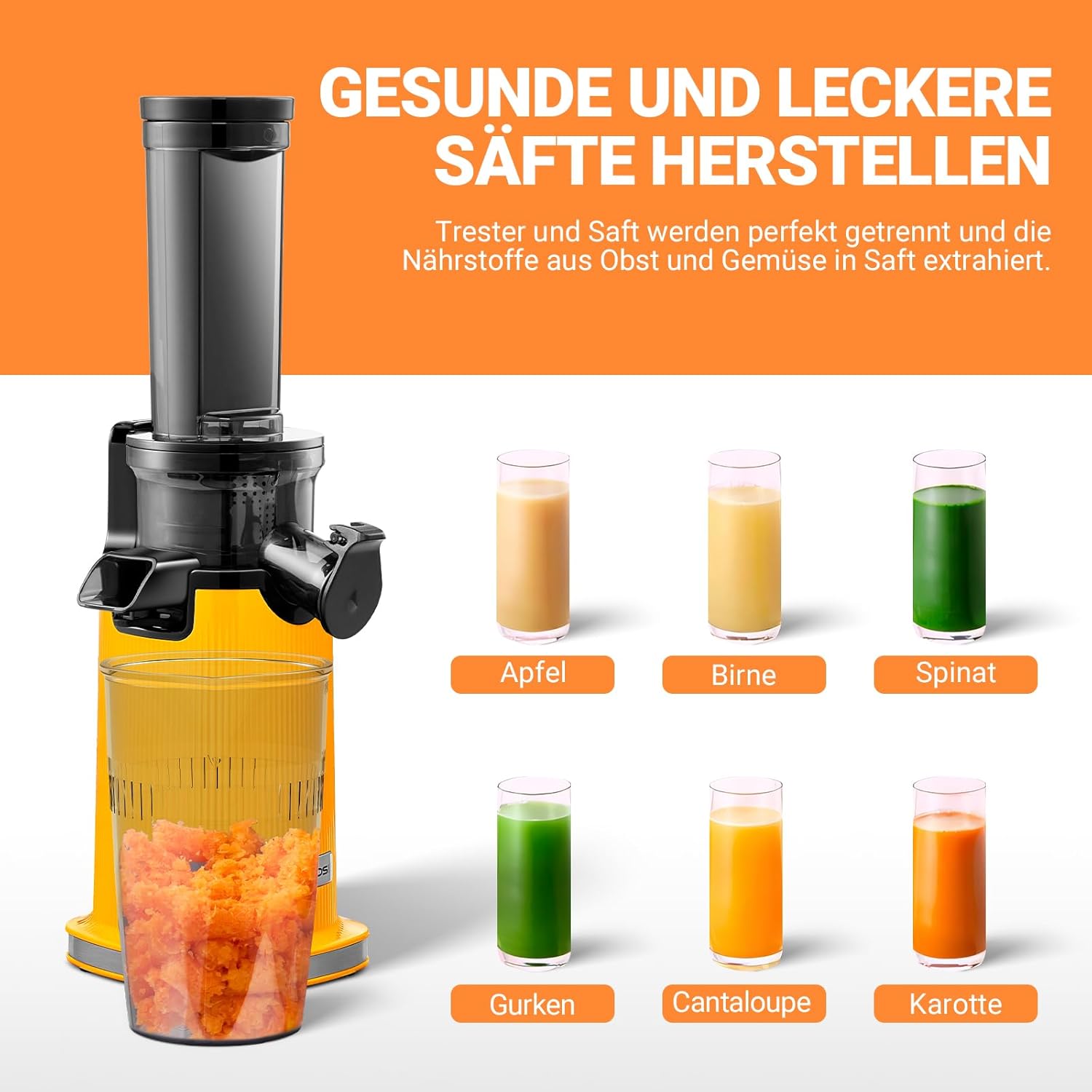 AOBOSI - Mini centrifuga a freddo con funzione masticazione inversa, spremiagrumi elettrico con spazzola e 2 tazze, multifunzione per frutta (nero, 45 mm)