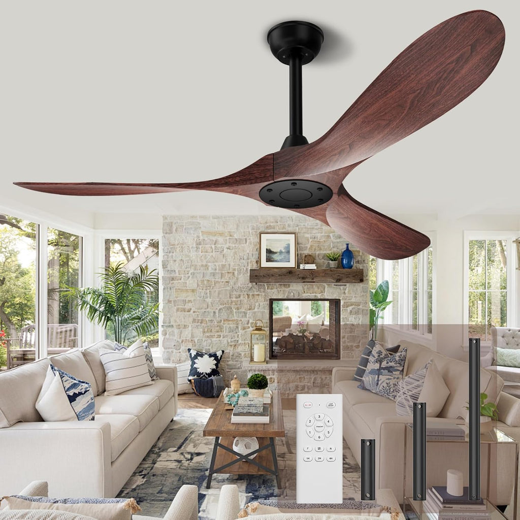 Biukis - Ventilatore da soffitto da 152 cm con telecomando, 6 velocità, motore DC reversibile per uso tutto l'anno, adatto per esterni, giardino, soggiorno, camera da letto – Noce