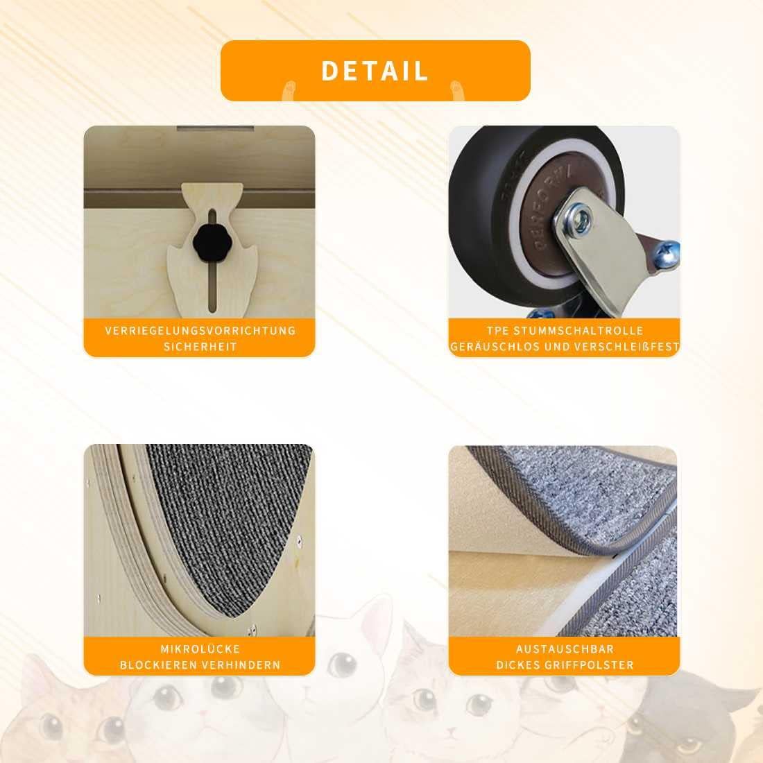 Katzen Tapis roulant, Muto con Spazio Ridotto e Pulegge Silenziose, Tapis roulant per Gatti in Fibra di Legno, Adatto per Gatti Fino a 5 Kg