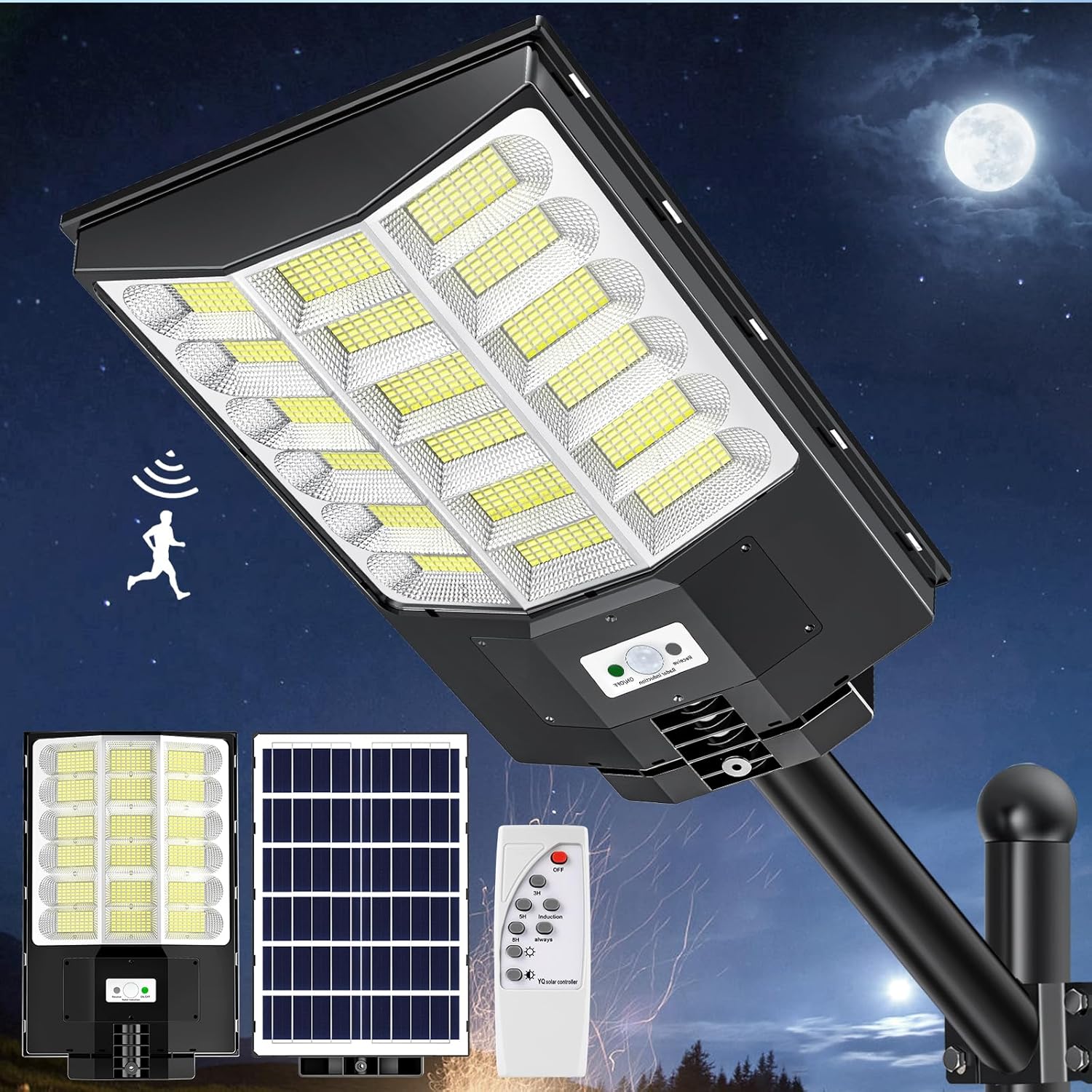 Sararoom 600W Straßenlaterne Solar Wegeleuchte, 594LEDs Solarlampe mit Bewegungsmelder, 6500K Wandleuchten mit Fernbedienung - IP65 Straßenlampe Außen Sicherheitsleuchte für Garten Garage Hof,4Pack