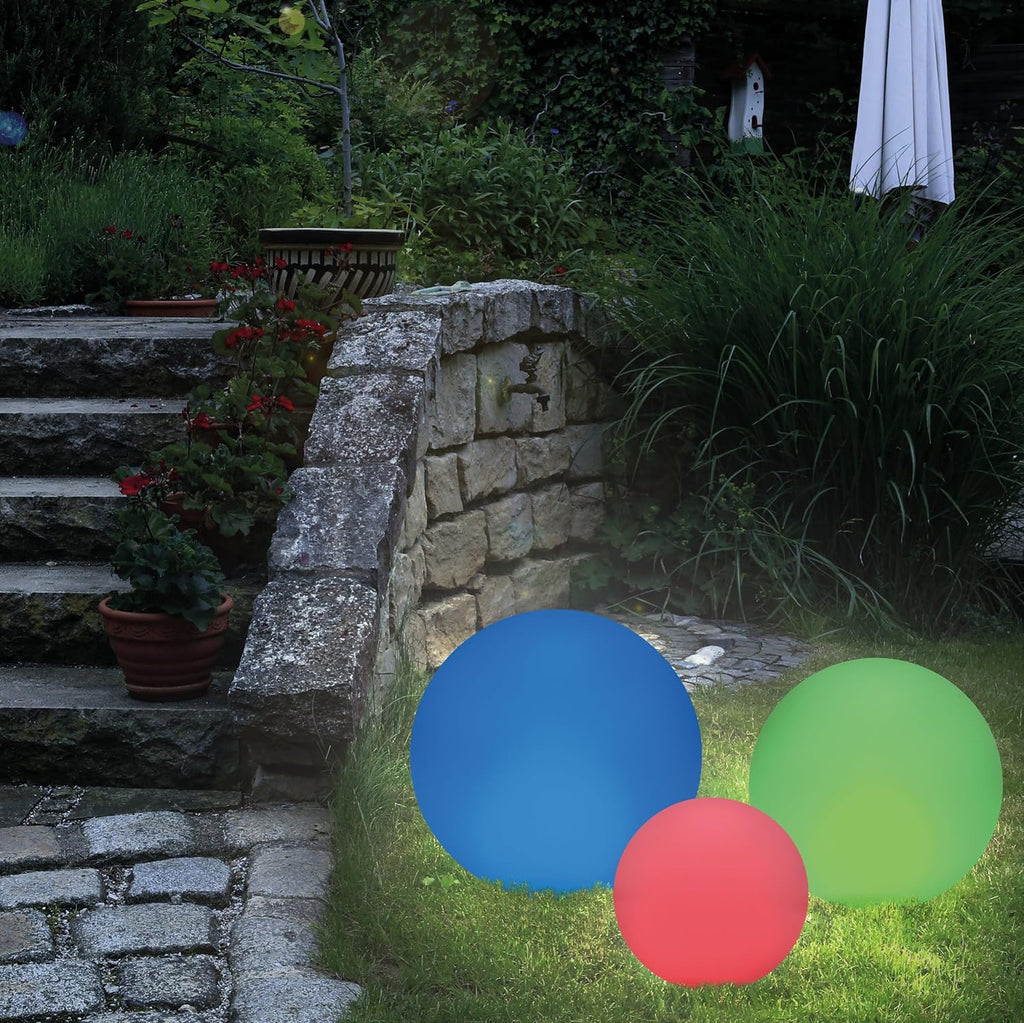 Esotec Sfera solare da giardino SIENA | Set da 3 sfere luminose multicolore per giardino | Illuminazione da giardino, decorazione da giardino per esterni resistente all'inverno | Lampada solare a sfera da esterno | 16 colori di illuminazione 102895