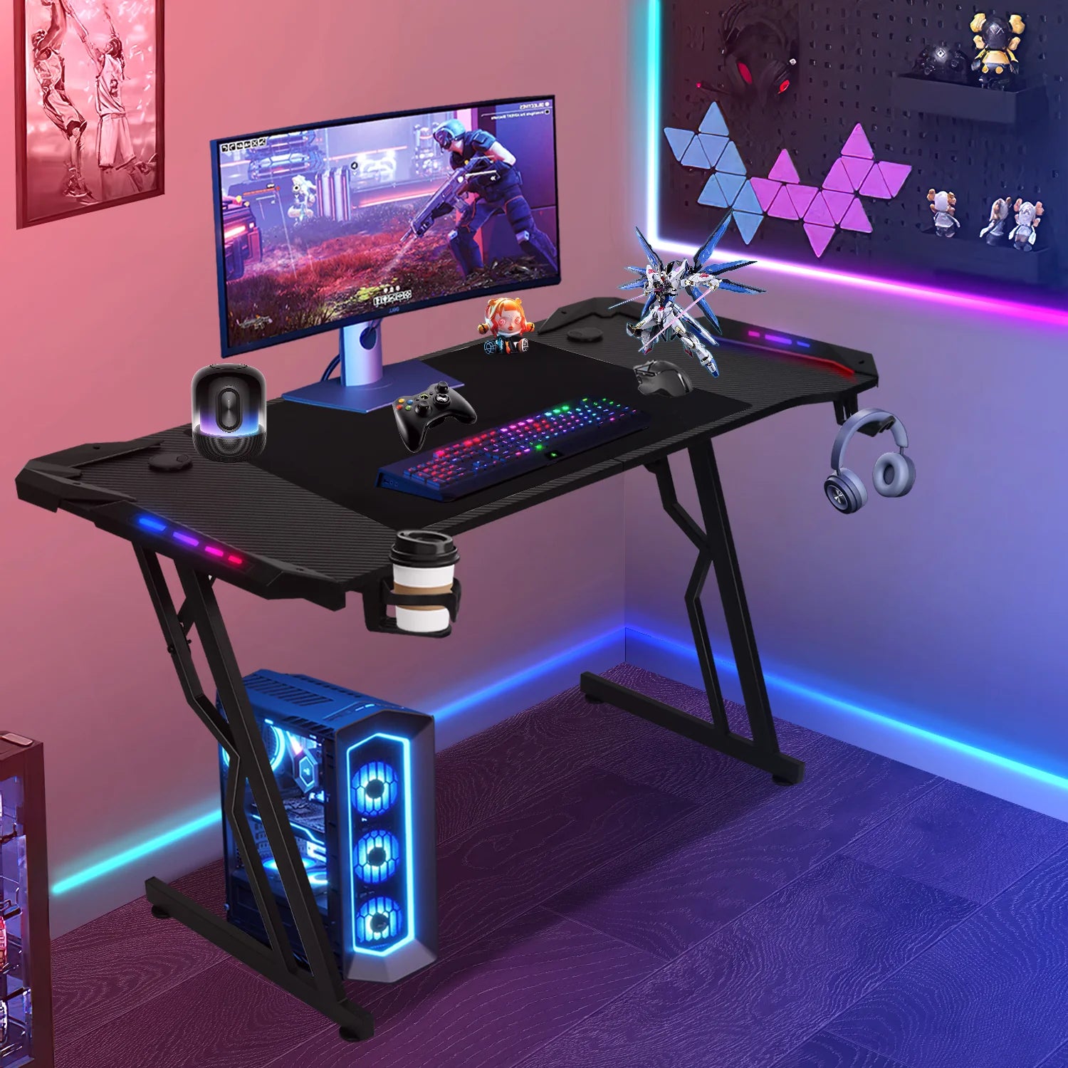 Sonnewelt Scrivania da gaming Scrivania da gioco 120/140 cm con telecomando LED