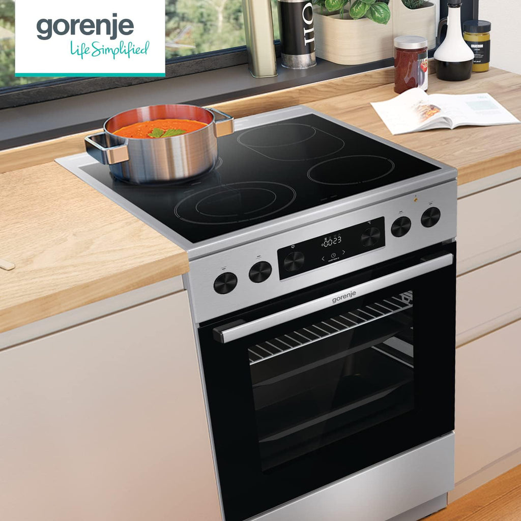 Gorenje GECS5C70XPA Forno elettrico con piano cottura in vetroceramica / 50 cm / 70 litri / GentleClose / Riscaldamento rapido / AirFry / ExtraSteam / Modalità pizza 300°C / Guide telescopiche / AquaClean / Zona arrosto / nero