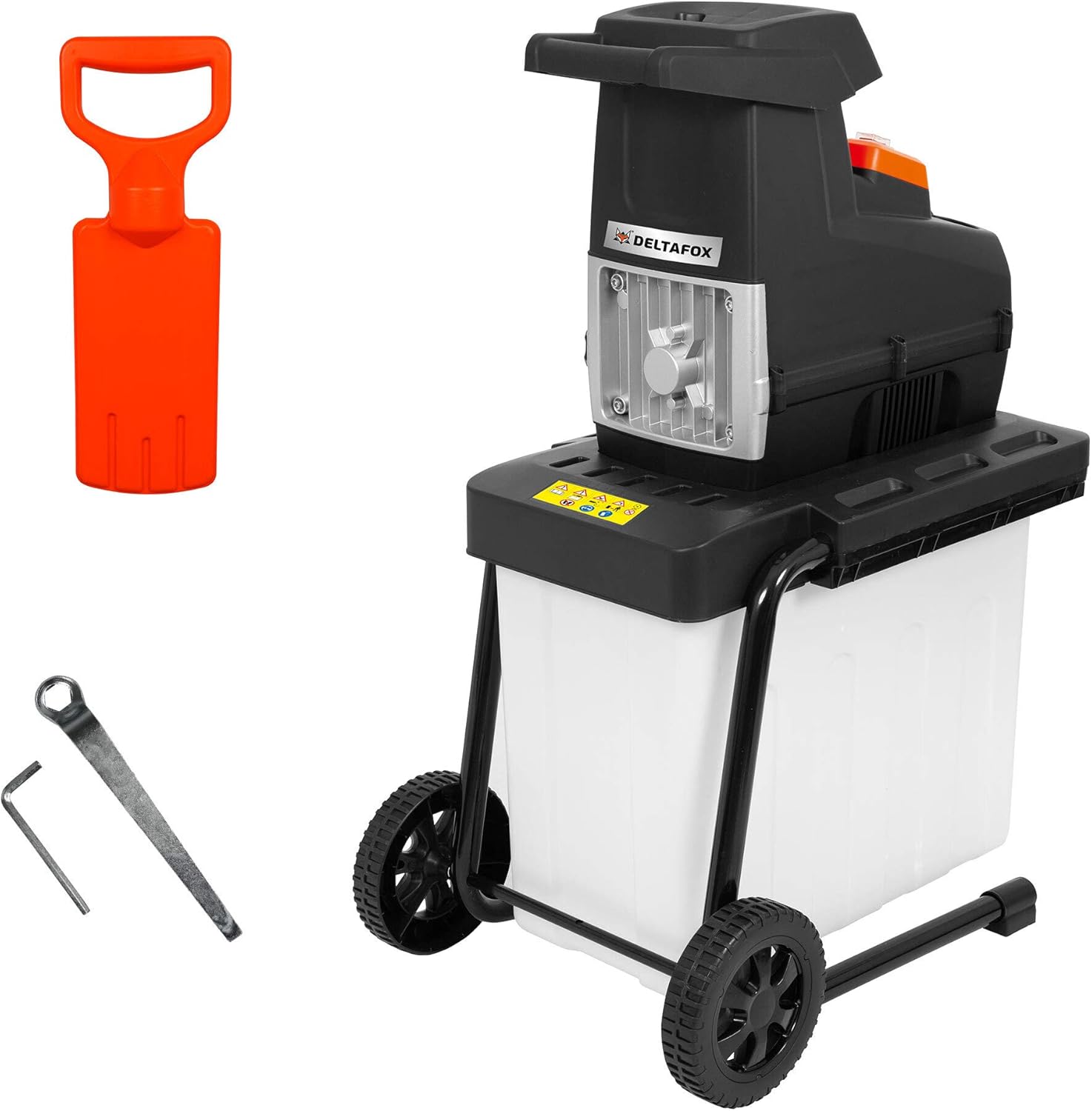 DELTAFOX Elektro Walzenhäcksler - integrierte 60 ltr Fangbox - Schredder - Gartenhäcksler - starke 2800W - Nachstopfer - Selbsteinzug - wartungsarm - Äste bis 44 mm