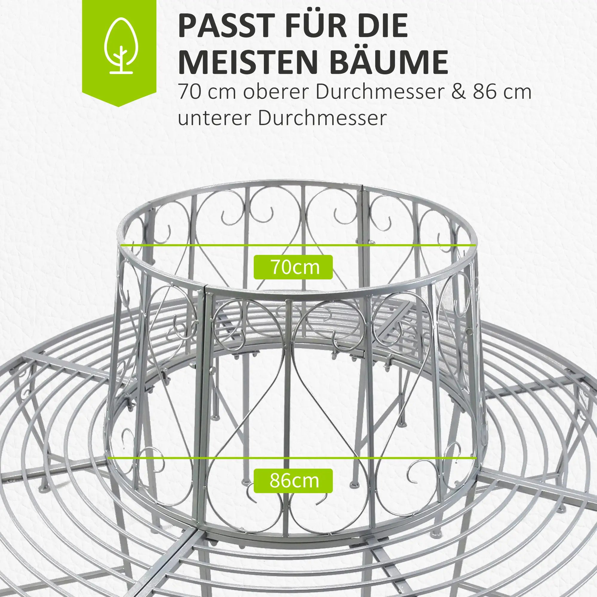 Outsunny Panchina ad anello per albero Design a 360° Ampia seduta in metallo