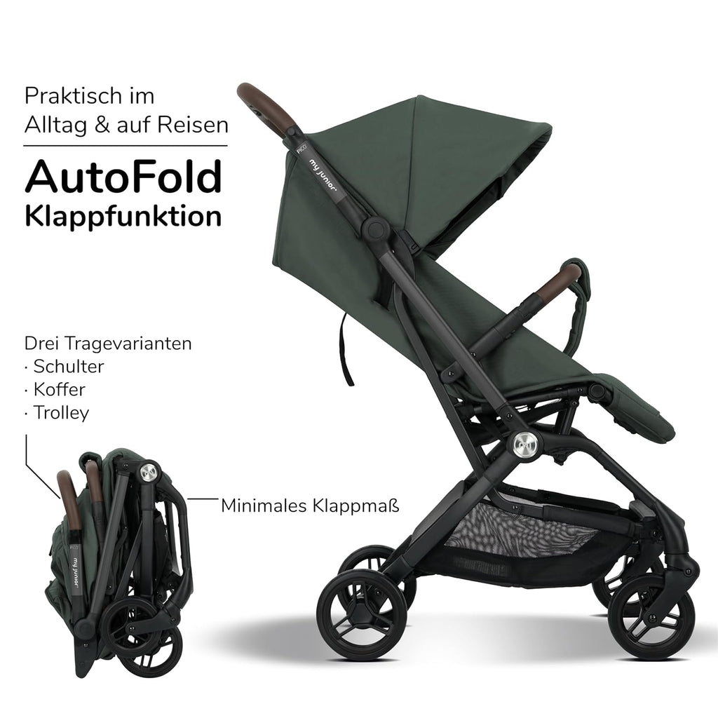 my junior® Buggy PICO³ | bis 22kg | Einhand AutoFold-Klappmechanismus | Ergonomische Liegeposition nach IGR e.V. | großes Sonnenverdeck UV50+ | Handgepäckmaß | 2 Belüftungsfenster Hazel - Black