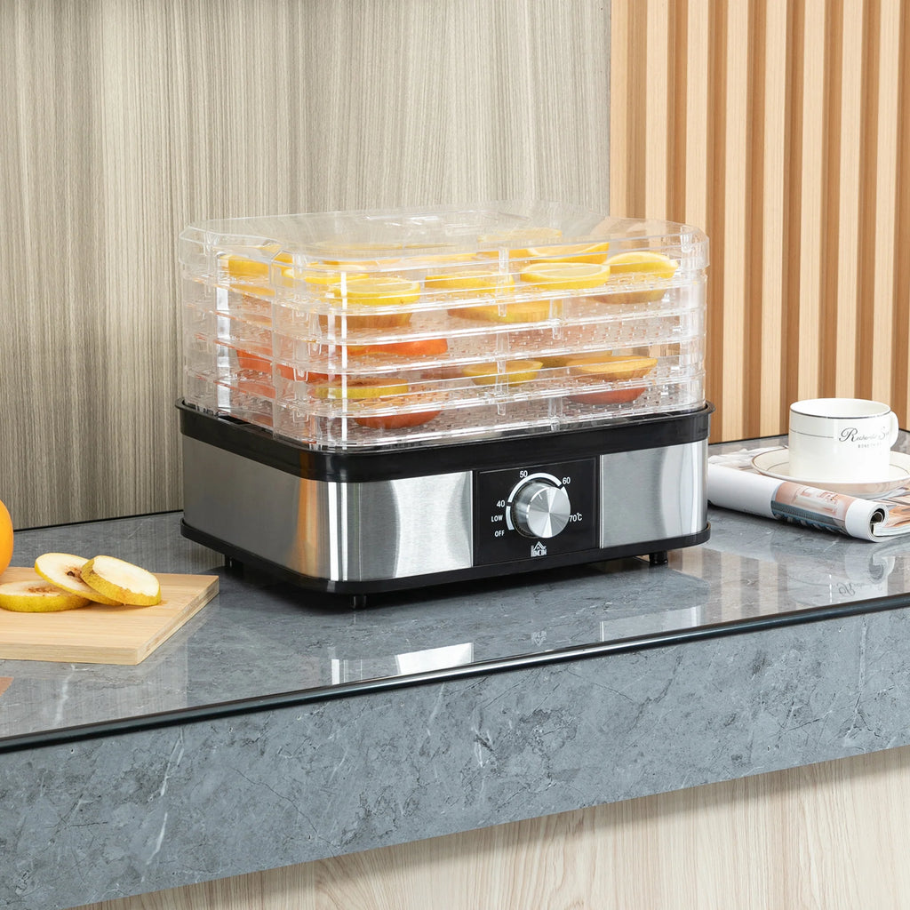 HOMCOM Essiccatore per Alimenti a 5 Livelli con Temperatura Regolabile in Acciaio Inox