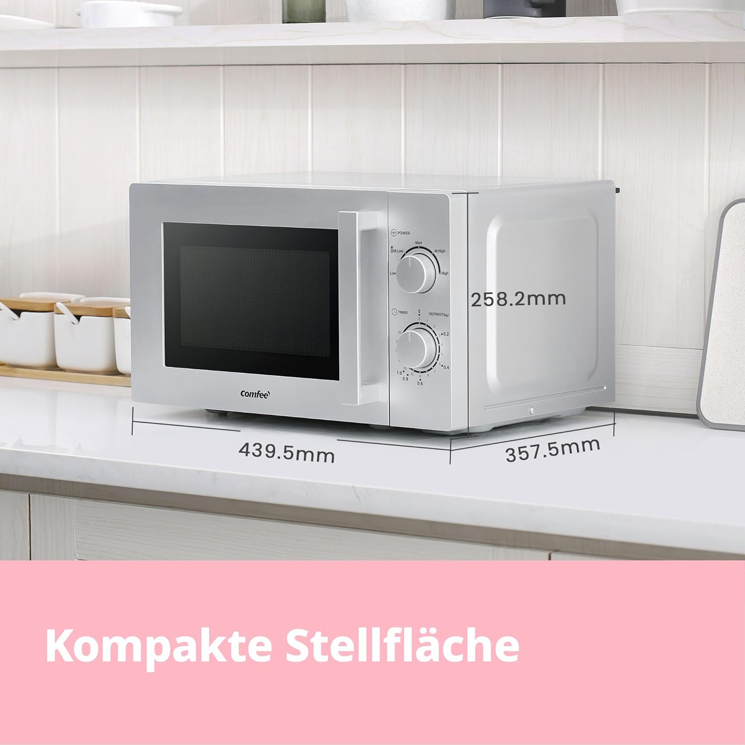 Comfee CMSN 20 wh Microonde/Solo microonde con 5 livelli di potenza/Illuminazione interna/Funzione di scongelamento facile/Piatto girevole a 360°/Due manopole rotanti/20L/700W/Bianco, Meccanico