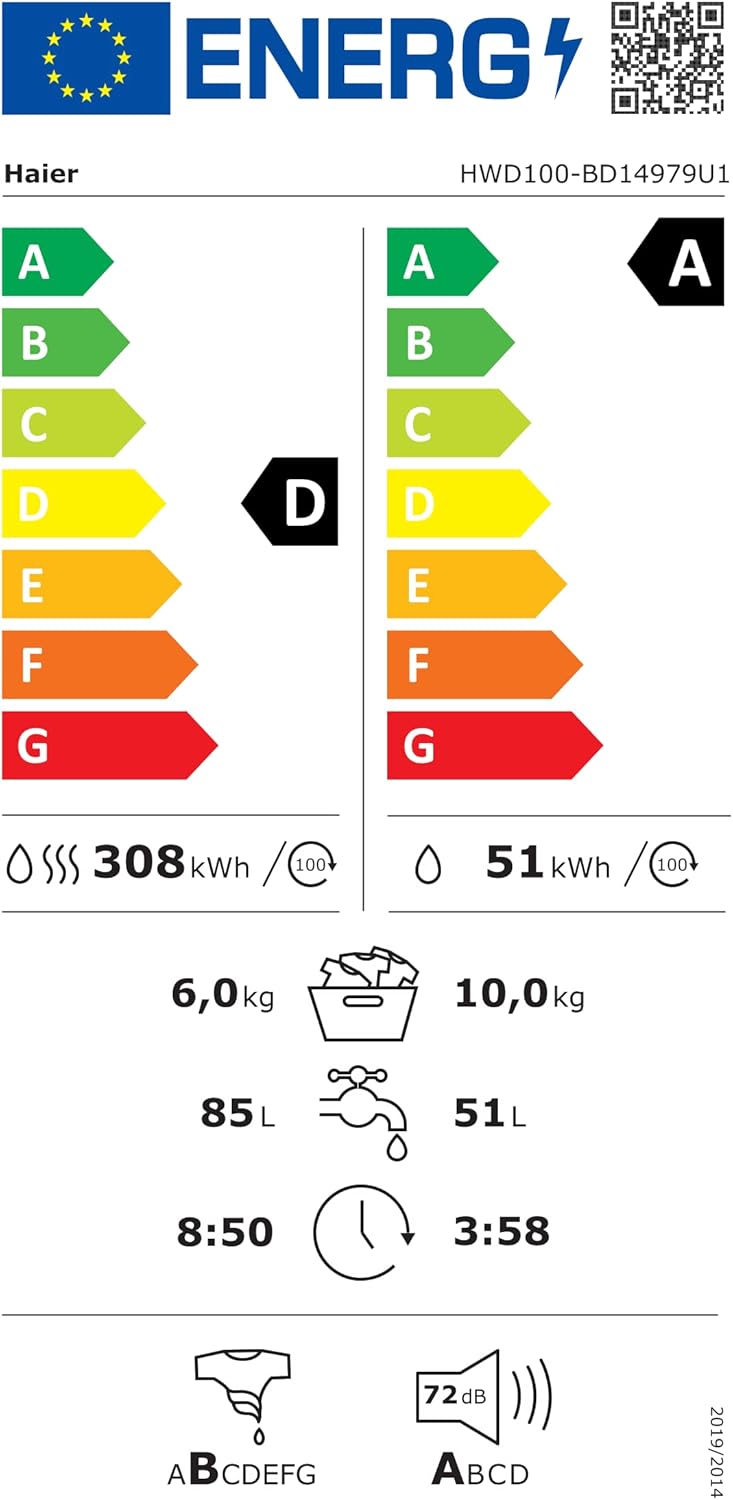 Lavasciuga Haier I-PRO SERIE 7 HWD80-B14979 / 8 kg Lavaggio / 5 kg Asciugatura / Motore Direct Motion - estremamente silenzioso / Cesto XL / Programma vapore I-Refresh / Protezione completa dall'acqua