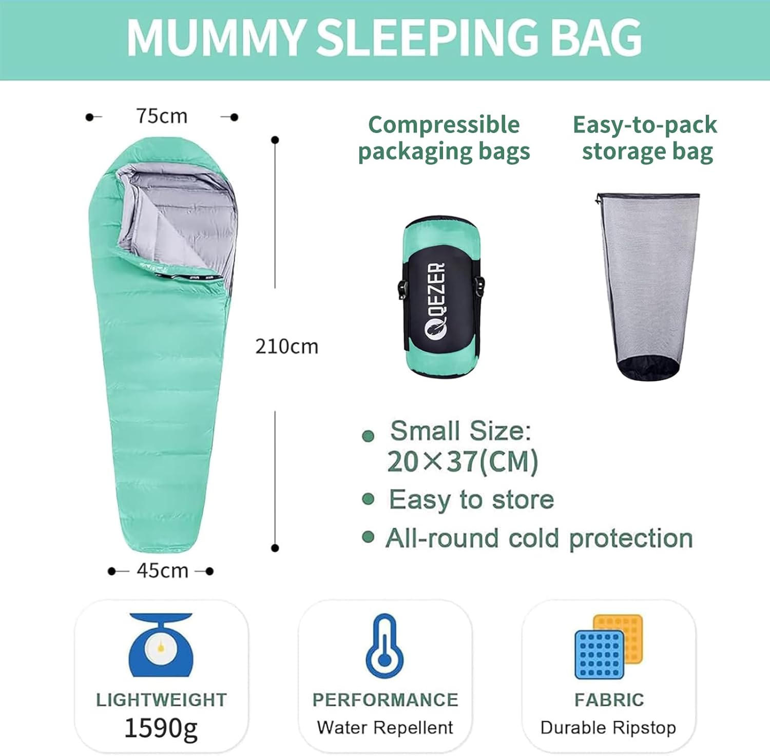 QEZER Daunenschlafsack Warmer Winter Schlafsack Outdoor -8°C bis -23°C 4 Jahreszeiten Mumienschlafsack für Erwachsener und Jugendliche Camping Outdoor und Indoor