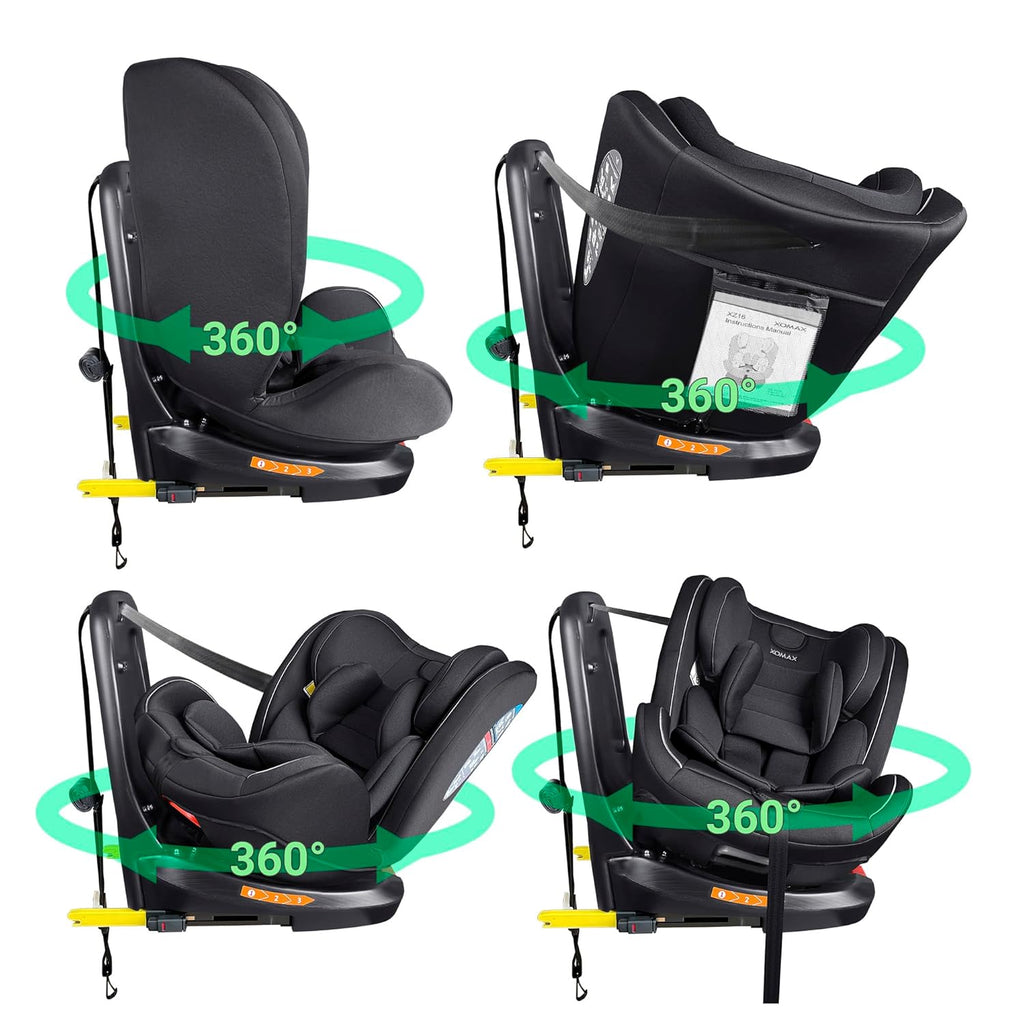 XOMAX XZ-16 Kindersitz drehbar 360° mit ISOFIX und Liegefunktion I mitwachsend I 0-36 kg, 0-12 Jahre, Gruppe 0/1/2/3 I 5-Punkt-Gurt und 3-Punkt-Gurt I Bezug abnehmbar, waschbar I ECE i-Size 129R