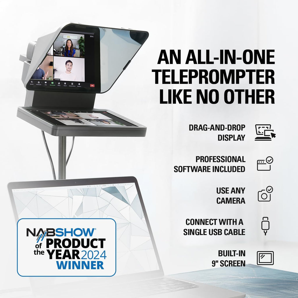 Elgato Prompter – Teleprompter mit integriertem Bildschirm für YouTube, Twitch, Zoom, Teams und mehr, unterstützt DSLR/Webcam/Smartphone, Drag&Drop-Monitoranzeige, funktioniert mit Mac/PC&Stream Deck
