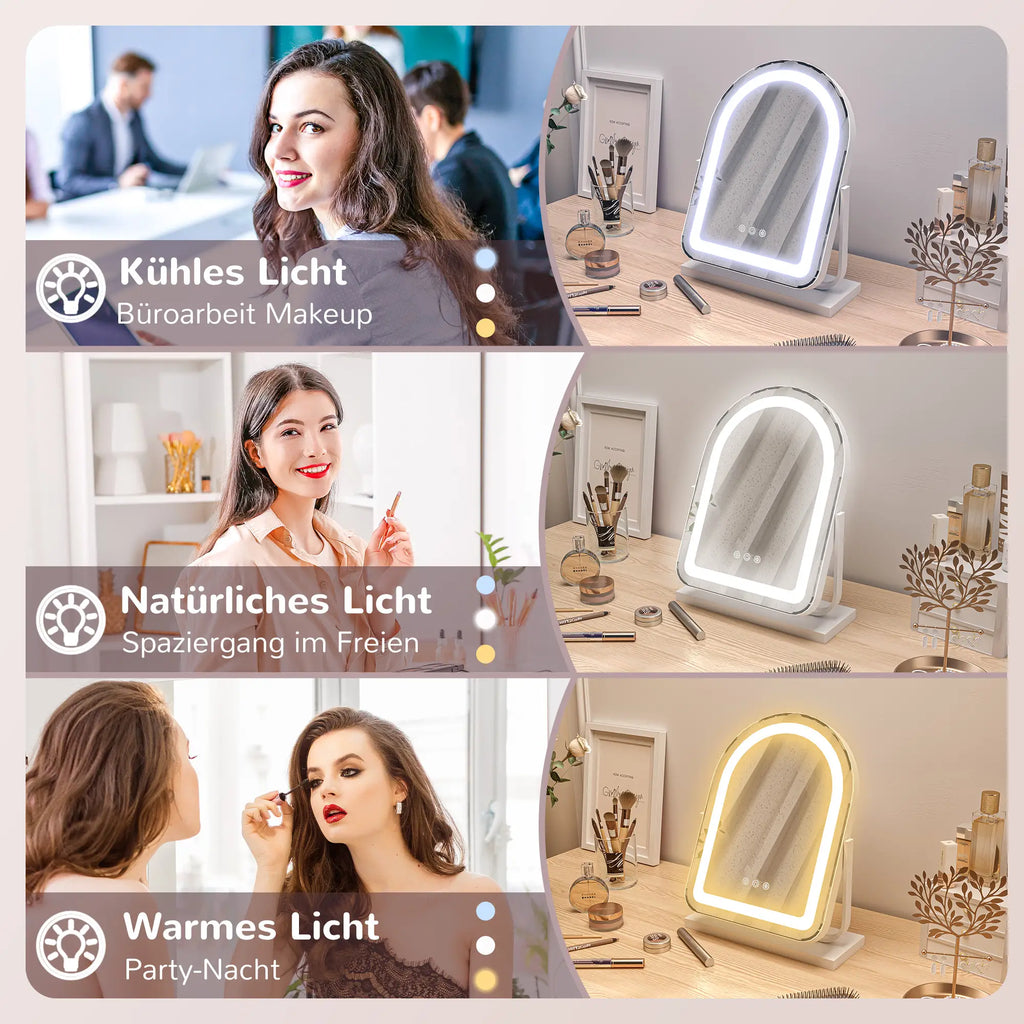 HOMCOM Specchio per Trucco con Illuminazione LED Controllo Touch Bianco