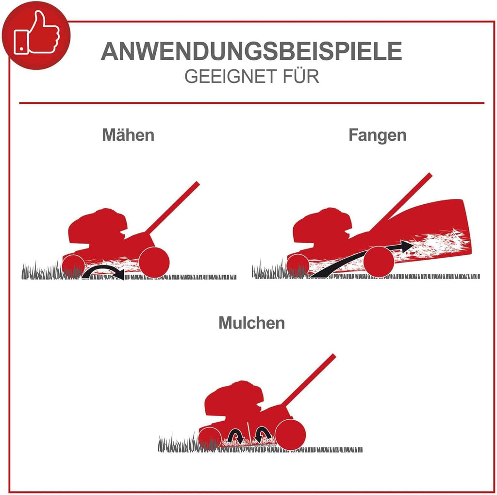 Scheppach Rasaerba a benzina MS150-42 - 3,5 CV | Larghezza di taglio 42 cm | Trazione sulle ruote | Scocca in acciaio | Funzione di pulizia | Funzione mulching | Sacco di raccolta da 45 litri | Regolazione altezza in 7 posizioni (25-75 mm)