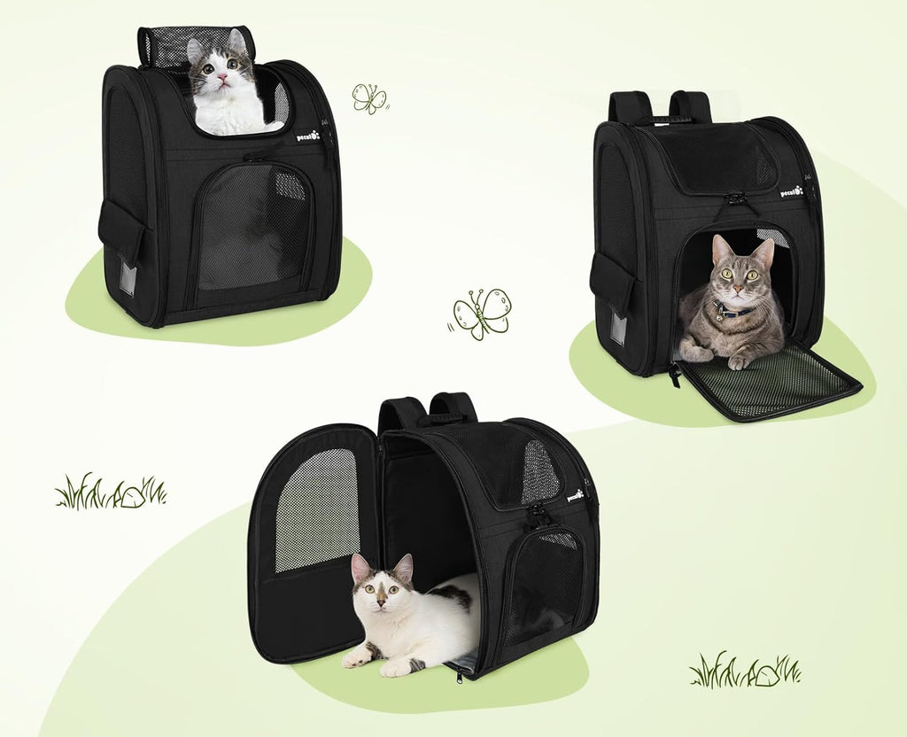 pecute Hunderucksack Erweiterbar, Faltbar Katzenrucksack Katzen mit Anti-offener Reiverschluss, Rucksack Hund mit Netz Fenster Grau XL, für Hunde Katzen Haustiere (40 * 33 * 49cm)