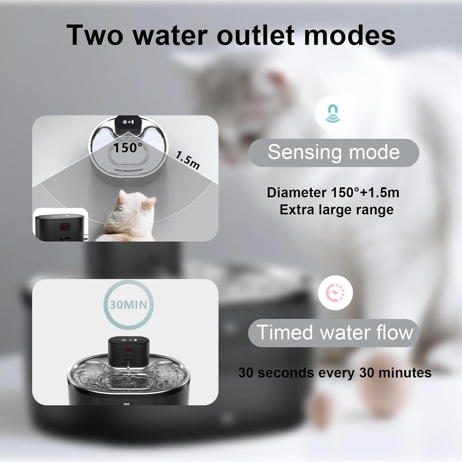 PJDDP Fontana per Gatti, Fontana per Acqua Potabile da 3,2L Senza Fili, Distributore di Acqua per Cani con Vassoio in Acciaio Inox, 20Db Estremamente Silenzioso, Fontana per Animali Domestici Facile da Pulire