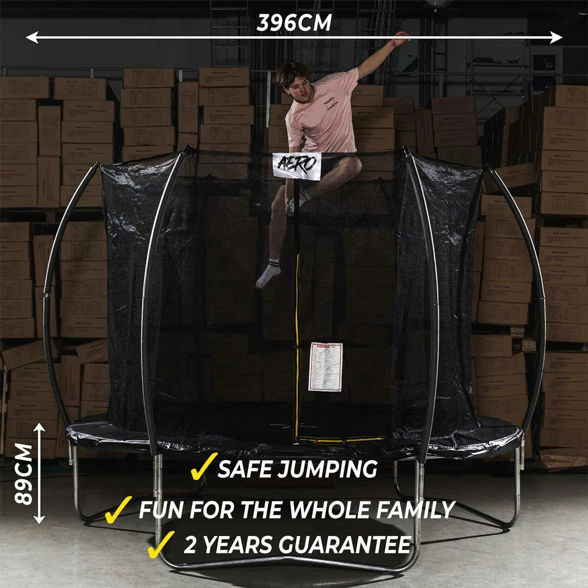Trampolino React Aero 3,96 m con rete di sicurezza