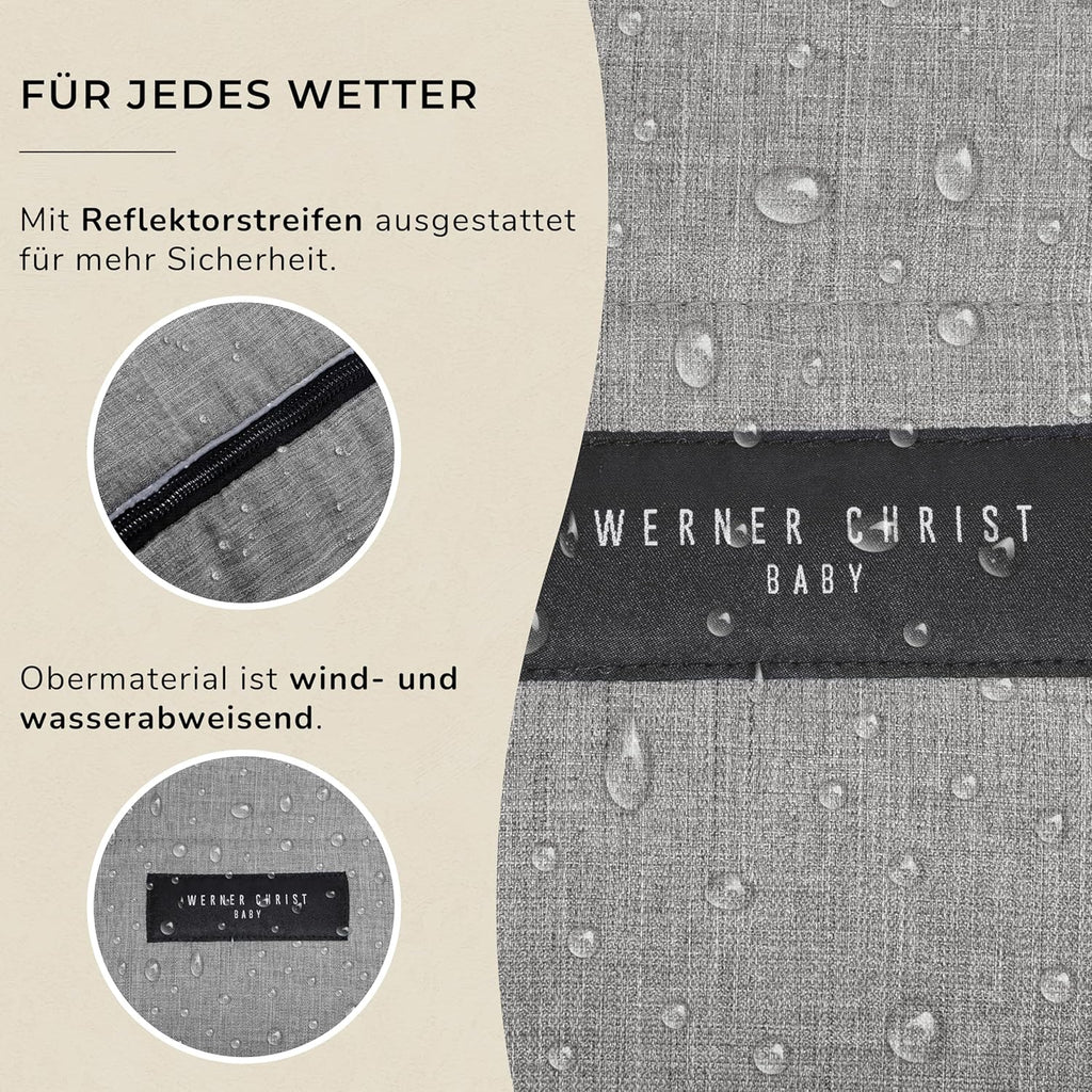 WERNER CHRIST BABY, Kinderwagen-Fußsack CORTINA – Thermo Winterfußsack (Kinder ab 6 - bis 36 Monate), mit herausnehmbarer Lammfelleinlage, medizinisches Fell, in Black (schwarz)