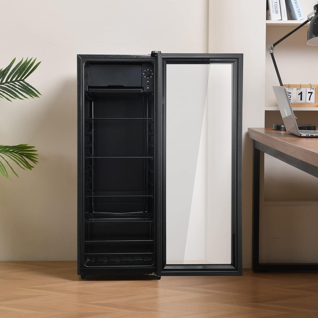 Frigorifero Merax 128L, Frigorifero da incasso per bevande con frigorifero da 120L + congelatore da 8L, con luce LED interna e ripiani regolabili, silenziosissimo per ristorante, bar, bevande e birra