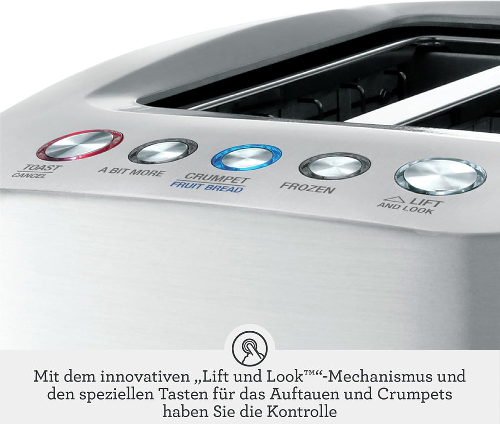 Sage - The Smart Toast - 2-Scheiben - Toaster mit Extra-Breiten Schlitzen - 5 Einstellungen, Schnelle Reinigung, Absenken auf Knopfdruck - Bräunungsgradkontrolle, Liftfunktion - Gebürstetes Aluminium