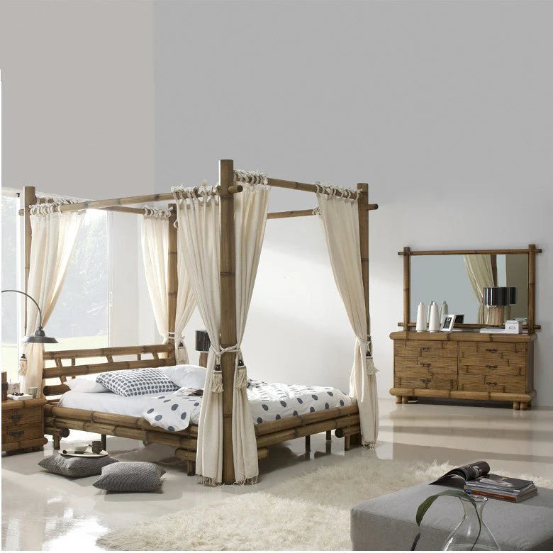 Letto a baldacchino bambù TABANAN 160 x 200 cm Miele Antico