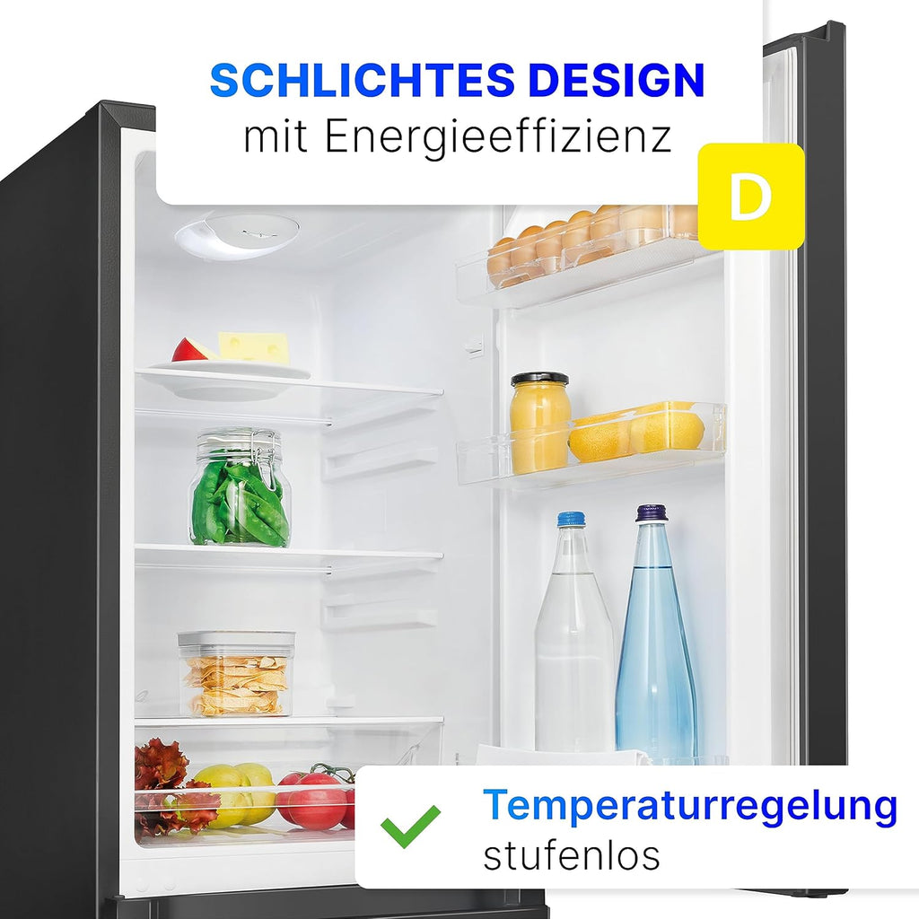 Bomann® Frigorifero con congelatore alto 143cm | Combinazione frigo-congelatore 175L con 3 ripiani e 3 cassetti | Porta reversibile | Combinazione frigo-congelatore silenziosa 39dB | Frigorifero KG 322.1 acciaio inox-look