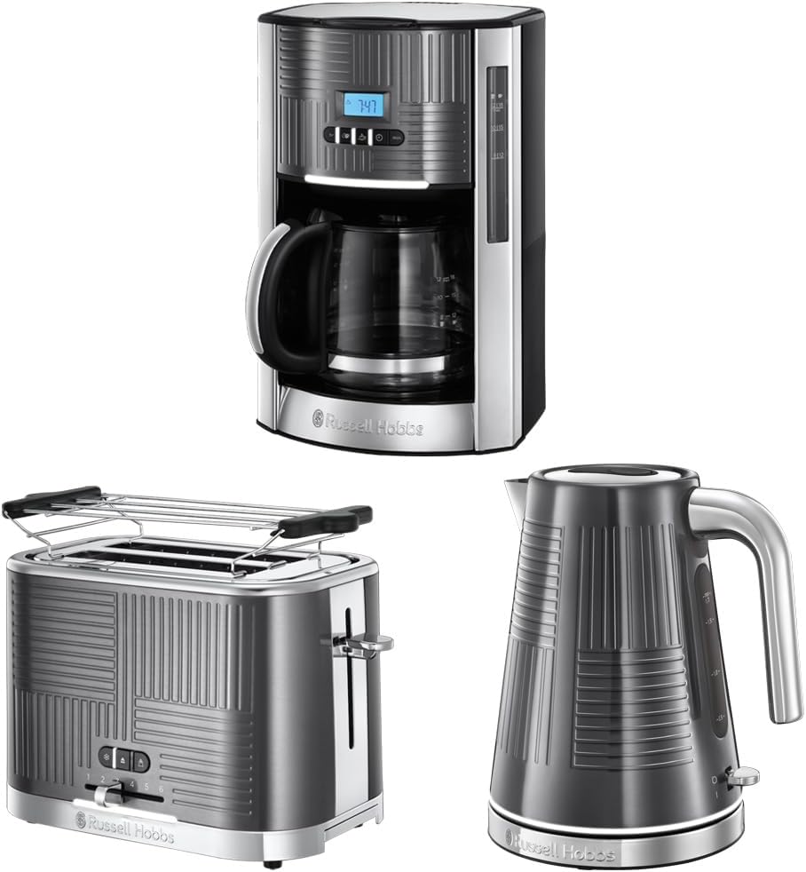 Russell Hobbs GeoSteel Set Colazione: Tostapane, Bollitore e Macchina per il Caffè
