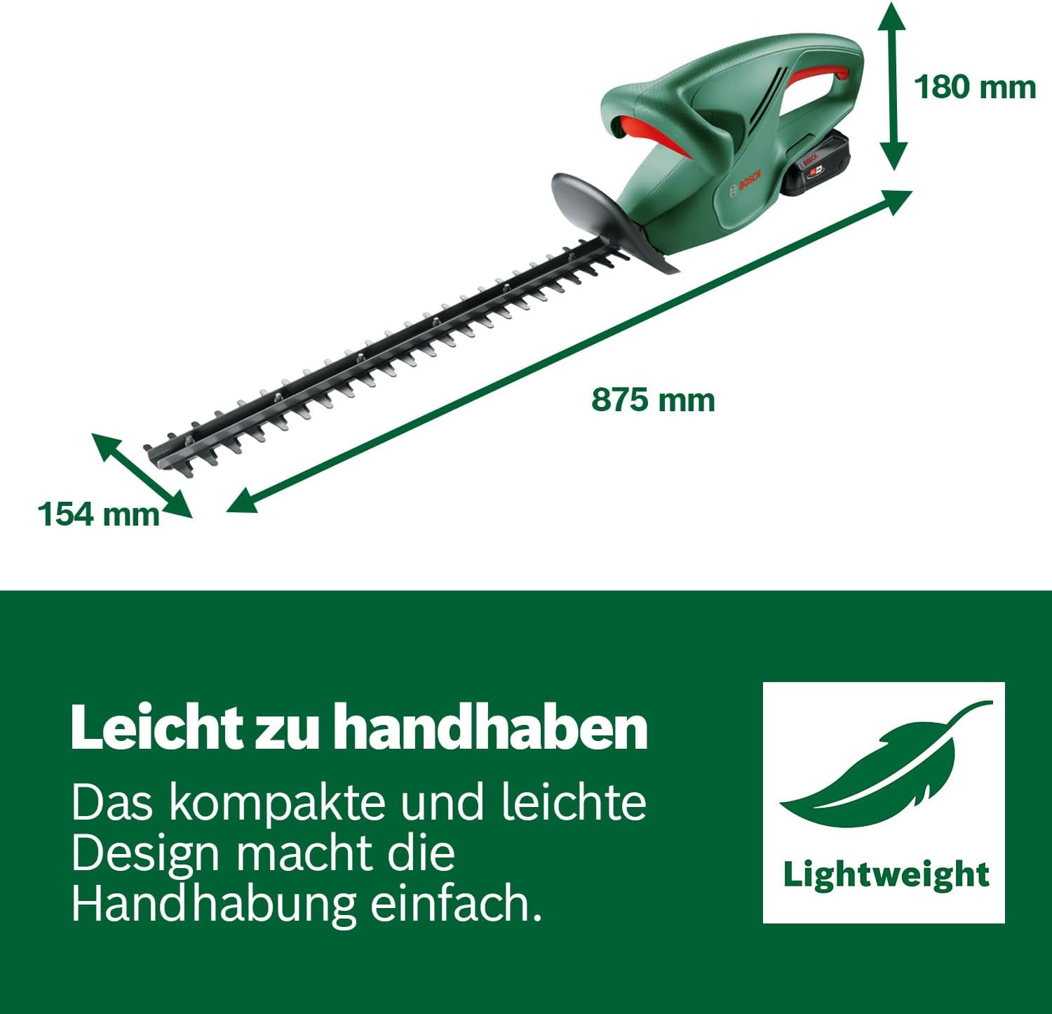 Bosch Akku Heckenschere EasyHedgeCut 18-45 (2 Akkus 2,0 Ah, 18-Volt-System, Messerlänge 45 cm, im Karton)