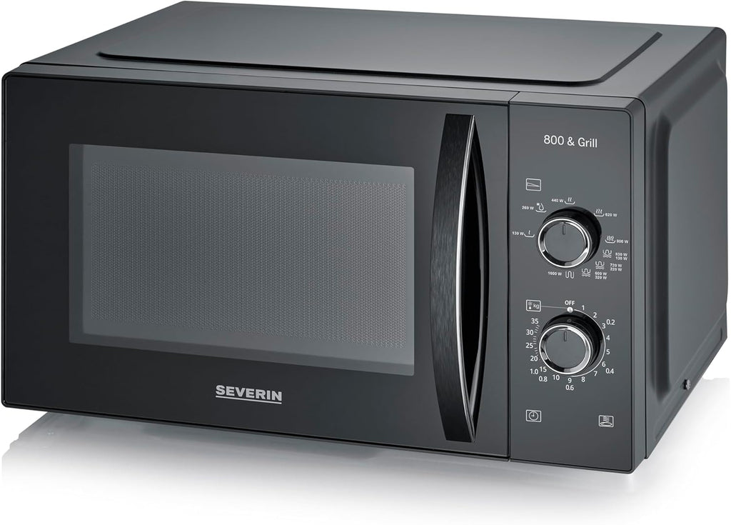 SEVERIN 2-in-1 Mikrowelle mit Grill 800 W, Grillofen mit 25 L Kapazitt und 9 Leistungsstufen, Mikrowelle mit Grillrost und Drehteller, silber, MW 7785