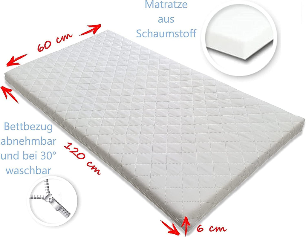 Bello24 - Set completo di 16 pezzi per culla e biancheria da letto Happy Leo, con materasso regolabile in altezza per neonati e bambini piccoli, in legno massello (Grigio - Orsetto Luna)