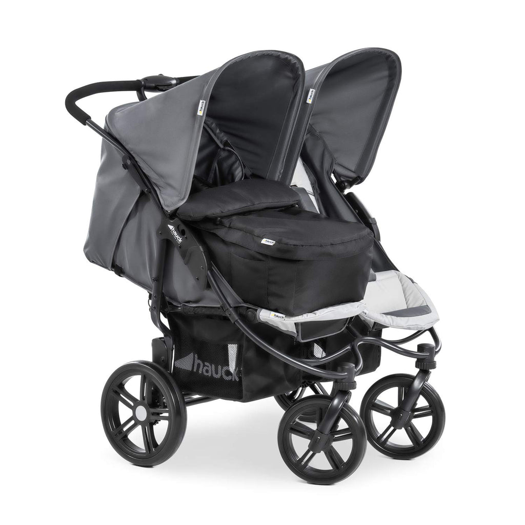 hauck Passeggino Gemellare Roadster Duo SLX, da 0 Mesi fino a 15 kg (circa 3 Anni), con Posizione Nanna, Cestino XL, Chiusura Facile e Compatta, Ruote Grandi (Grigio/Argento)