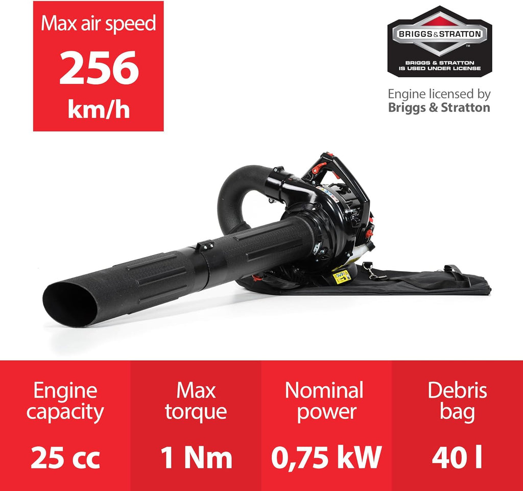 NAX Power Products Soffiatore/Aspiratore a Benzina NAX 950V Motore 25 cm3 0,75kW Sacco Raccolta 40l Prodotto con licenza Briggs & Stratton