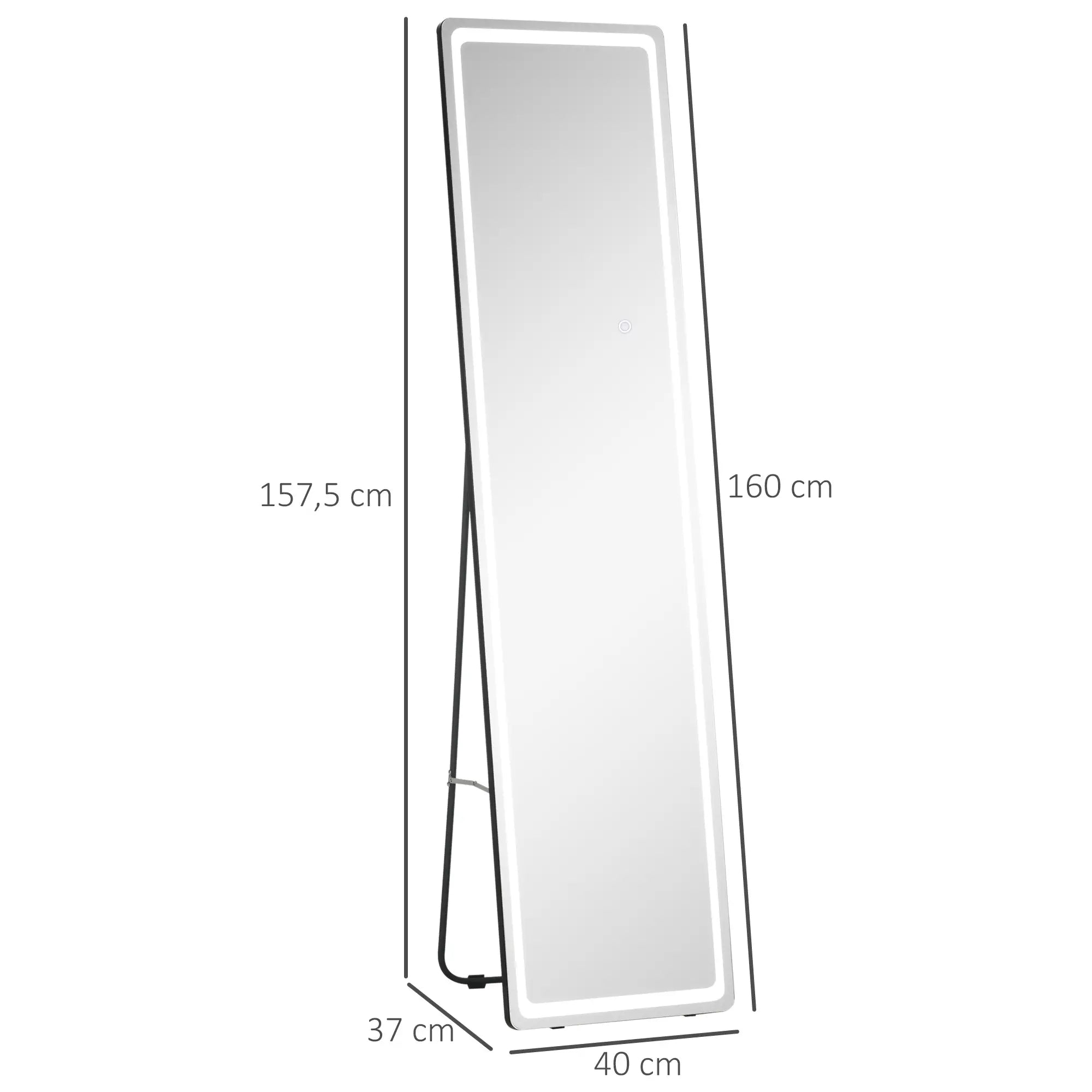 HOMCOM Specchio a figura intera a LED dimmerabile, 3 colori di luce, autoportante/a parete