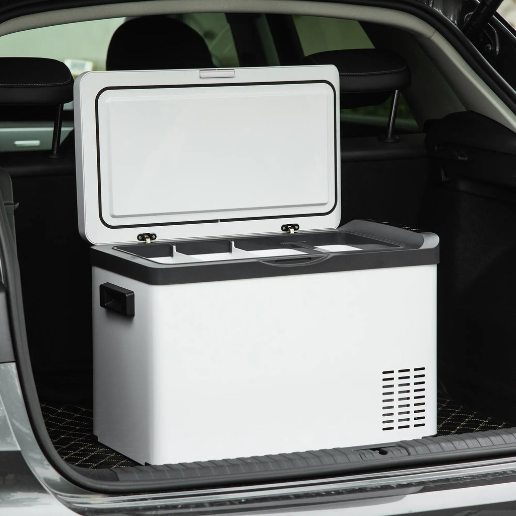 Frigorifero portatile a compressore Outsunny, pannello LCD, protezione della batteria, bianco