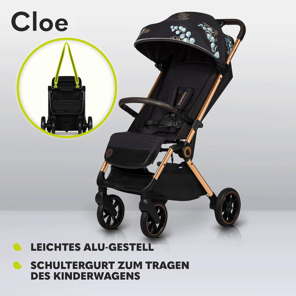 LIONELO Cloe Passeggino Pieghevole fino a 22 kg, Schienale Regolabile Funzione Nanna, Imbracatura a 5 Punti Grandi Ruote Girevoli Zanzariera Porta Bicchieri Leggero Compatto Impermeabile