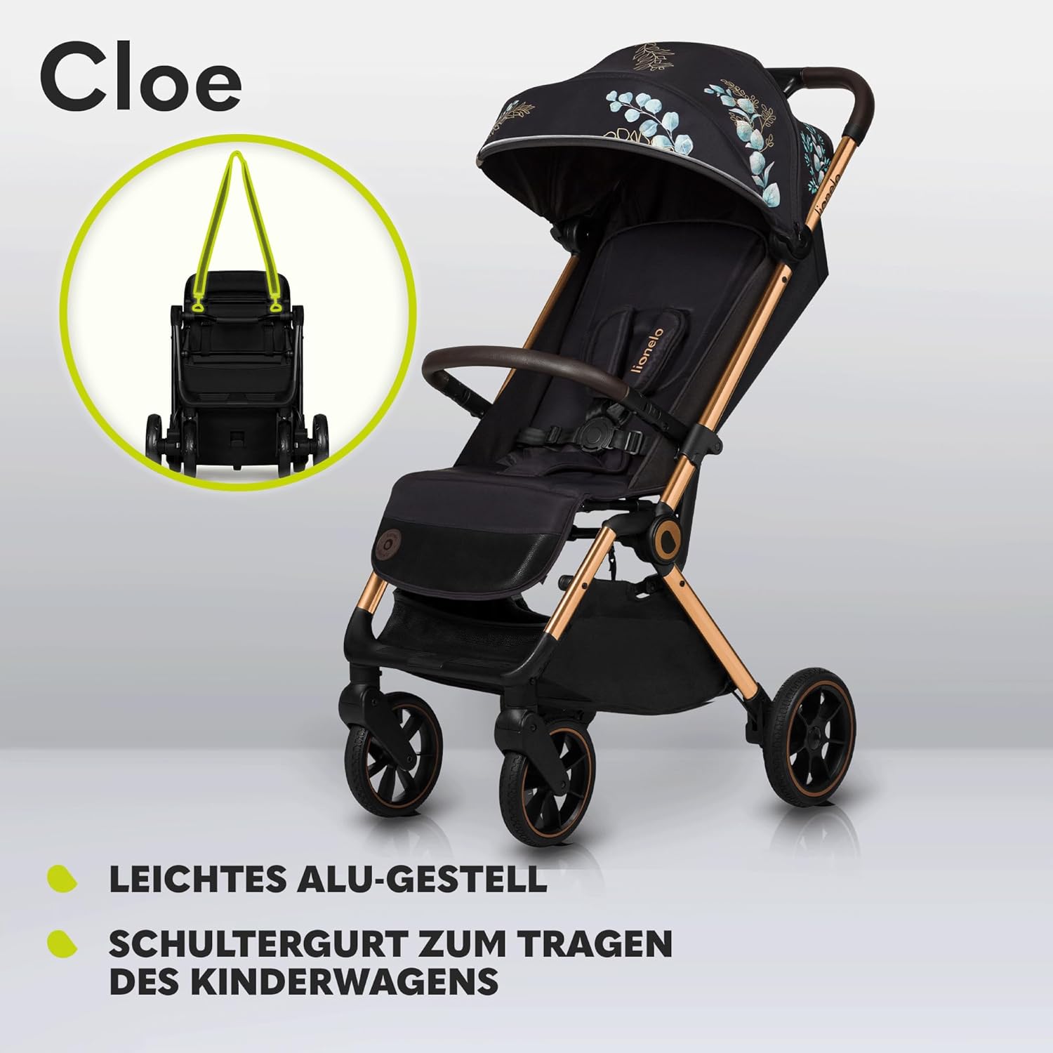 LIONELO Cloe Passeggino Pieghevole fino a 22 kg, Schienale Regolabile Funzione Nanna, Imbracatura a 5 Punti Grandi Ruote Girevoli Zanzariera Porta Bicchieri Leggero Compatto Impermeabile